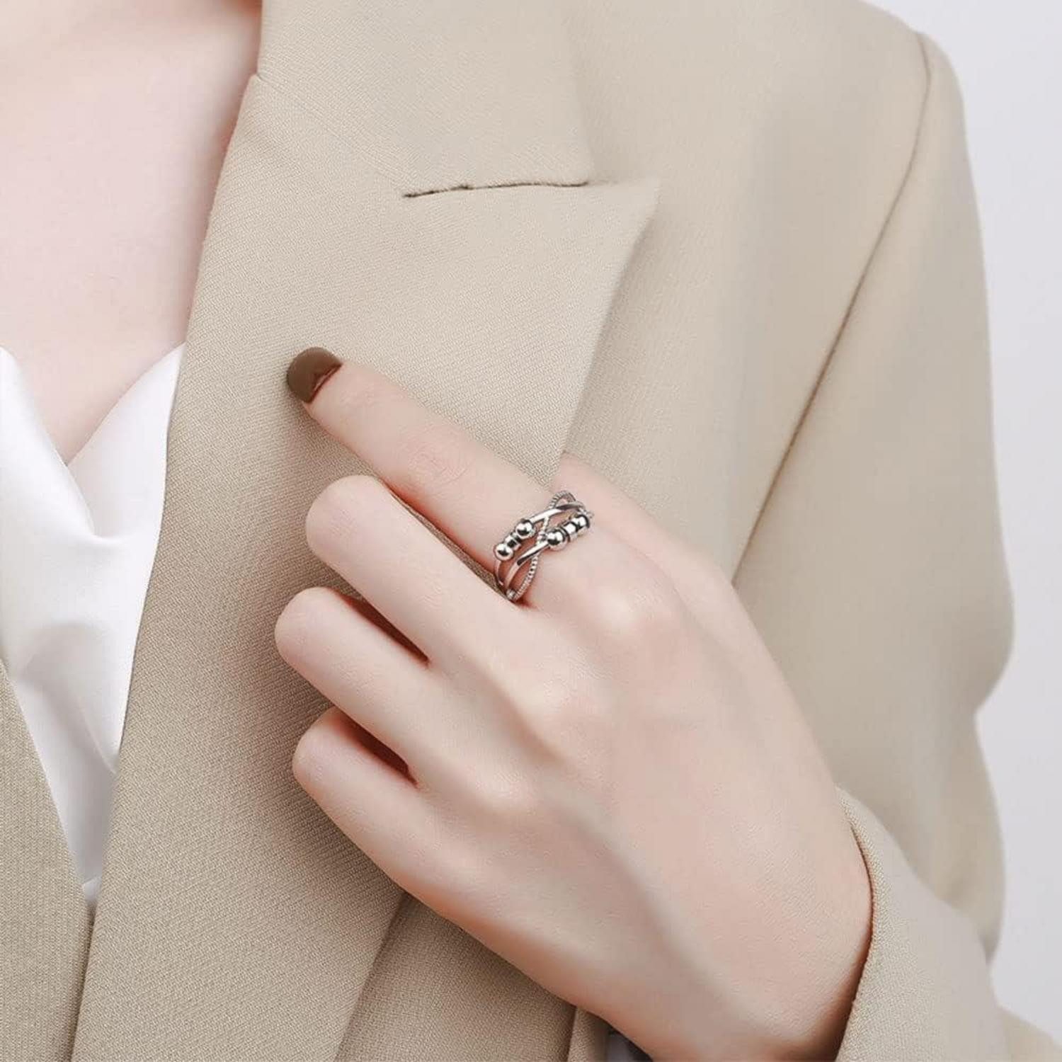 Josfeva Silberring Silber Angst Ring 925 Sterling Silber Anti Stressring 6 Perlen