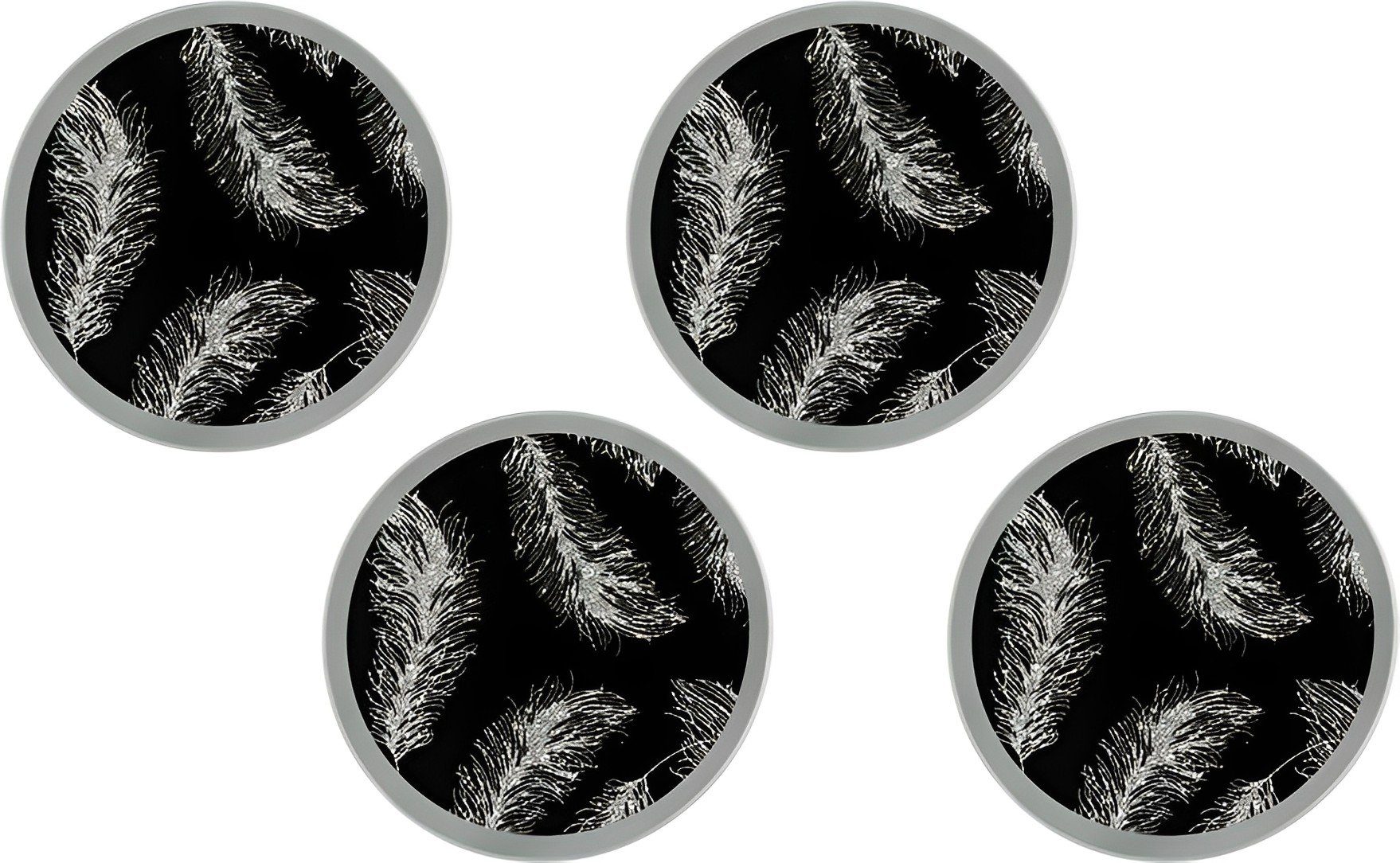 Dekonaz Untertasse Crystal Dusty Feather bestickter runder Untersetzer, Schwarz