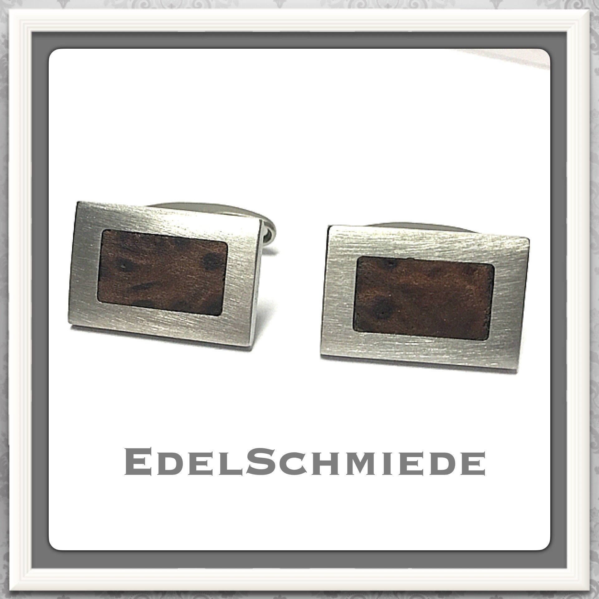 Edelschmiede925 Manschettenknöpfe Edelschmiede925 Manschettenknöpfe Edelstahl mit Holzinlay - matt -