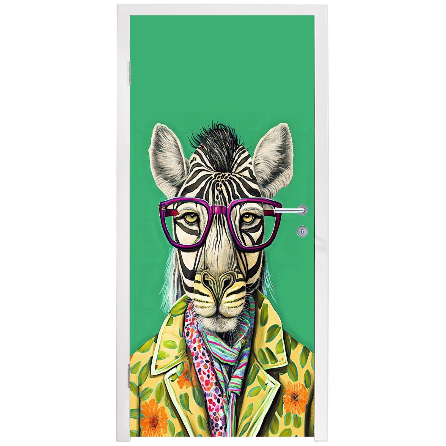 - Fototapete Brille cm Türtapete Zebra Matt, bedruckt, für Tür, St), (1 75x205 Türaufkleber, Hippie - - Tiere, MuchoWow