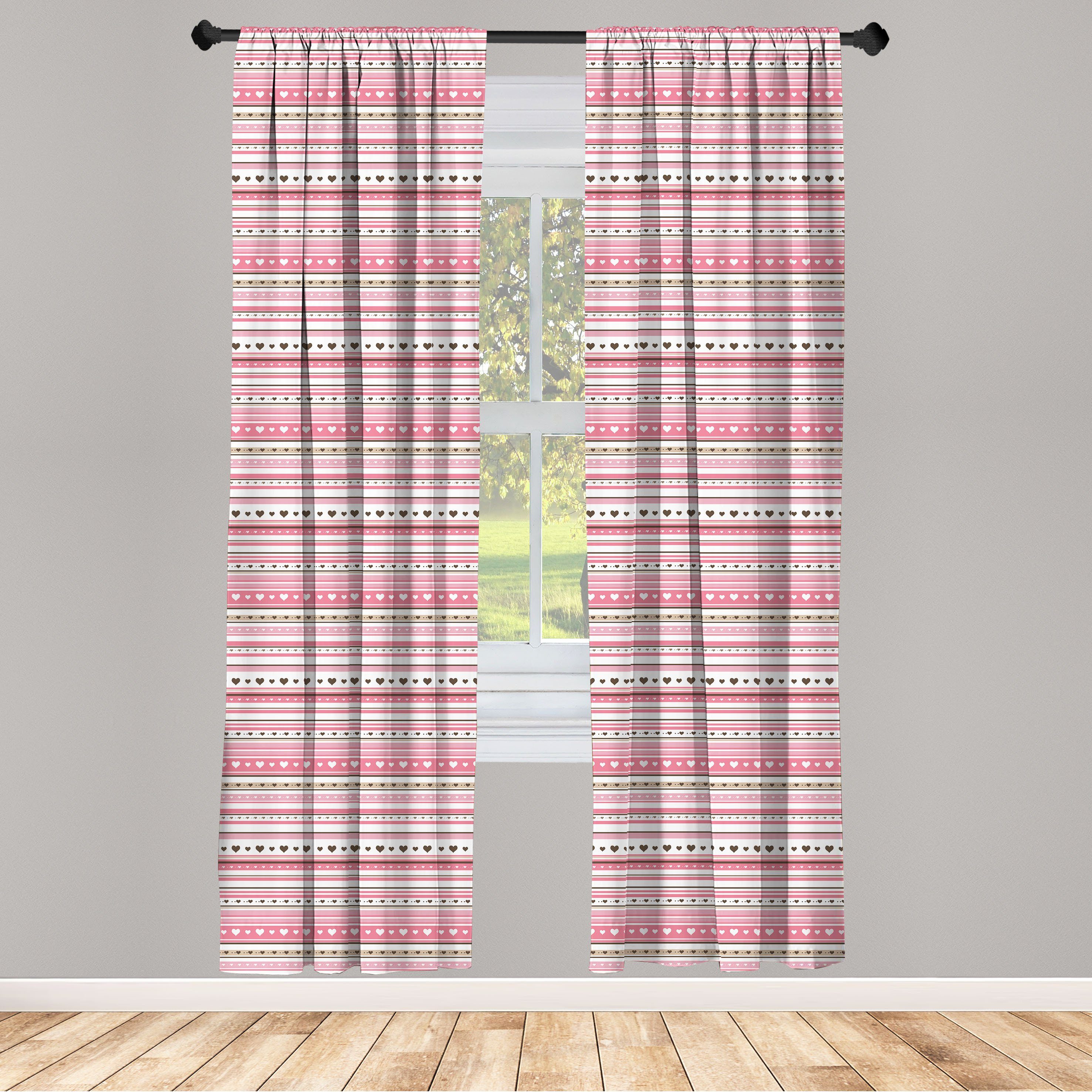 Gardine Vorhang für Wohnzimmer Schlafzimmer Dekor, Abakuhaus, Microfaser, Romantisch Herz-Punkt-Streifen