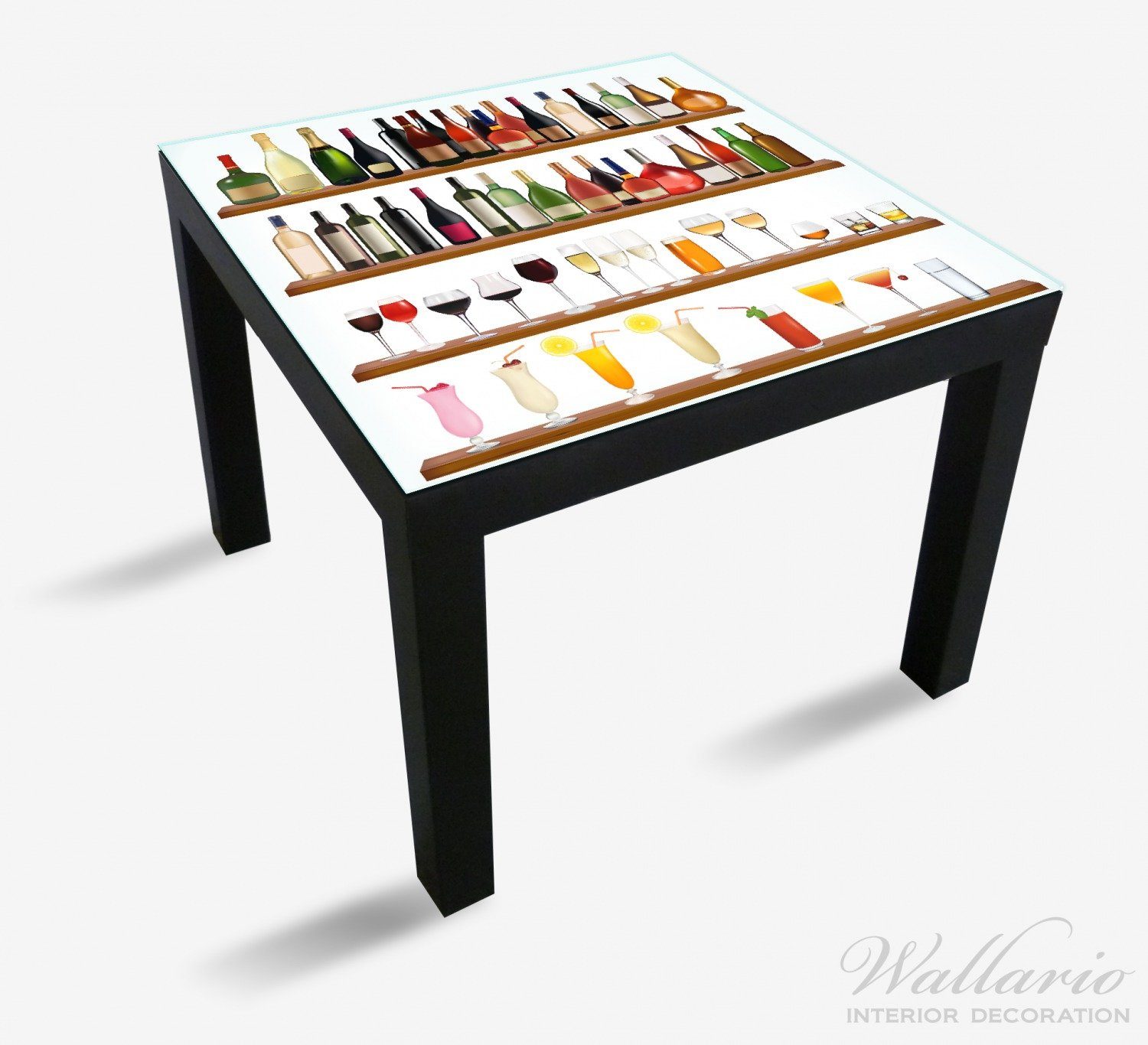 Wallario Tischplatte Schnapsregal mit bunten geeignet vielen Flaschen Ikea Tisch St), für Lack (1