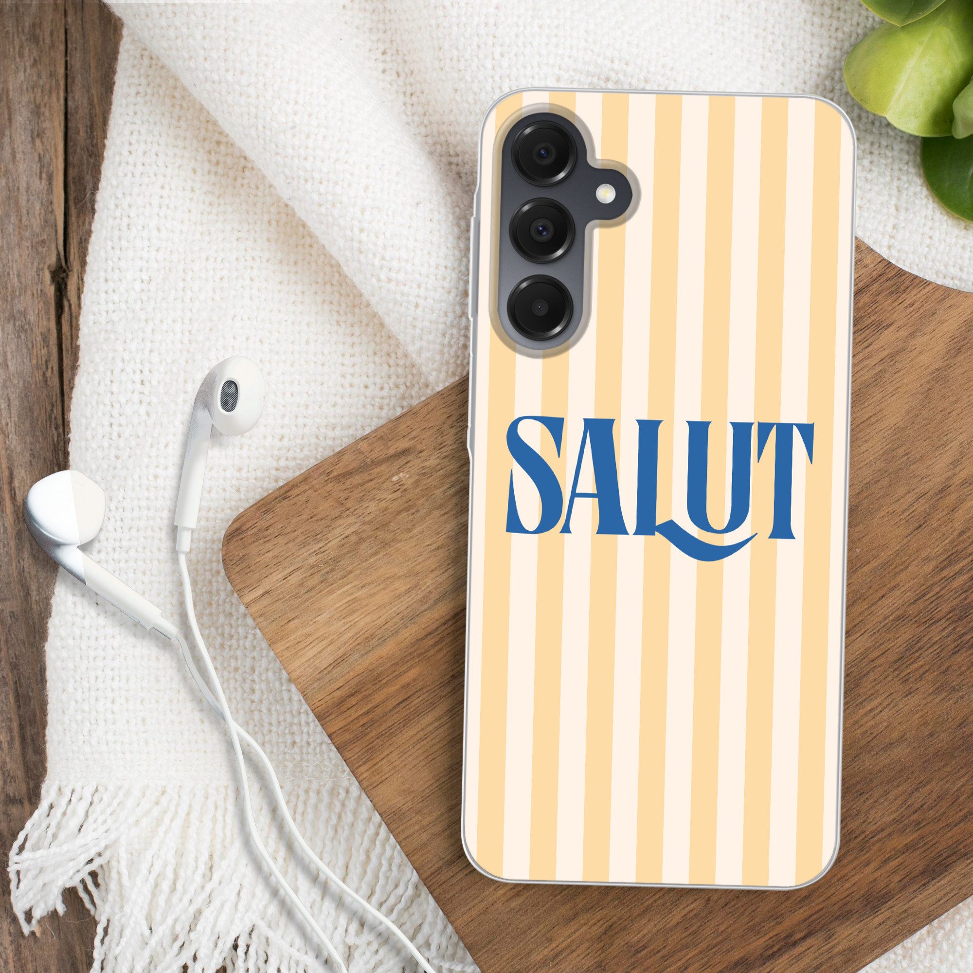 MuchoWow Handyhülle für Samsung Galaxy A16 5G Salut - Zitat - Streifen - Gelb - Blau - Wei, Phone Case, Silikon, Schutzhülle Dünn