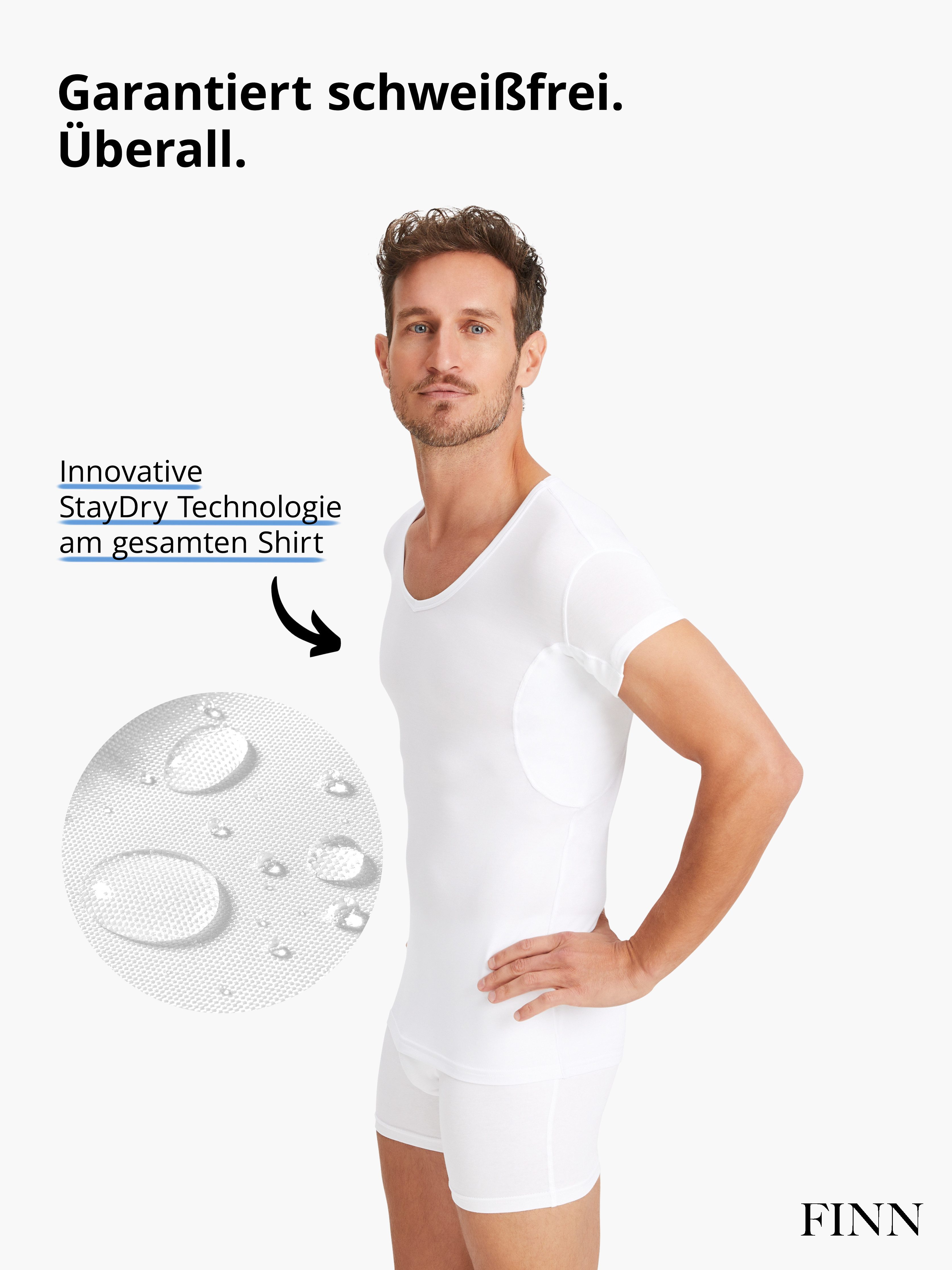 FINN Design Funktionsunterhemd Wasserabweisendes Anti-Schweiß Shirt Herren mit verkürztem Ärmel Schutz vor Schweißflecken und Schweißgeruch am gesamten Oberkörper