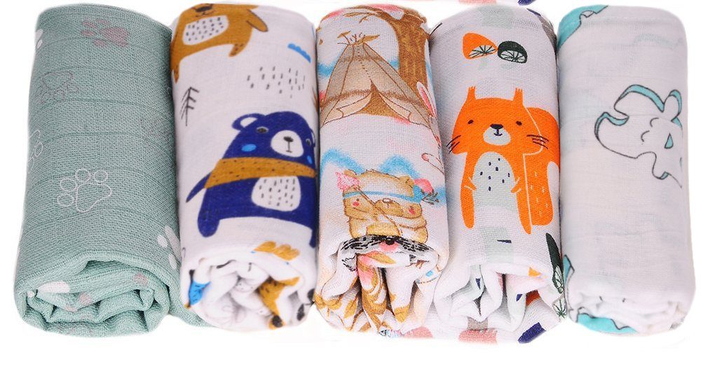 La Bortini Stoffwindeln Spucktücher Baby Mullwindeln Babytücher 5er Pack Mulltücher, aus reiner Baumwolle, 5er Pack