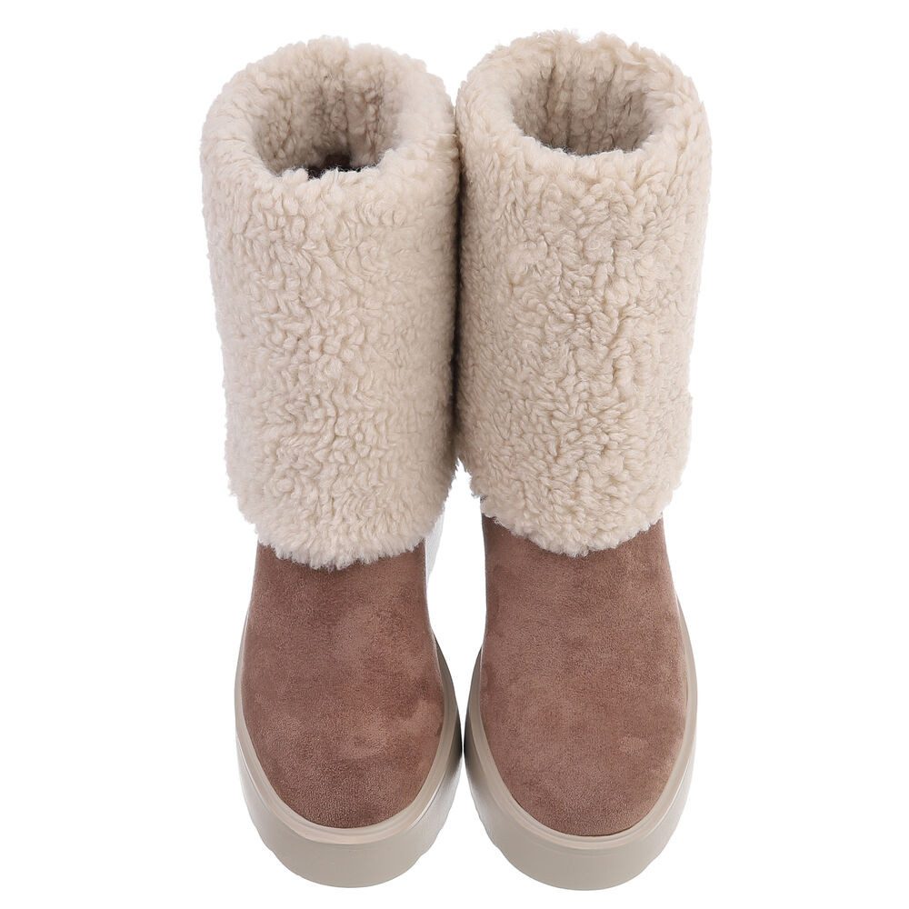 Ital-Design Wärmende Plateau-Stiefel mit flauschigem Schaft für Damen Plateaustiefelette (90851744) Keilabsatz/Wedge Stiefeletten in Hellbraun