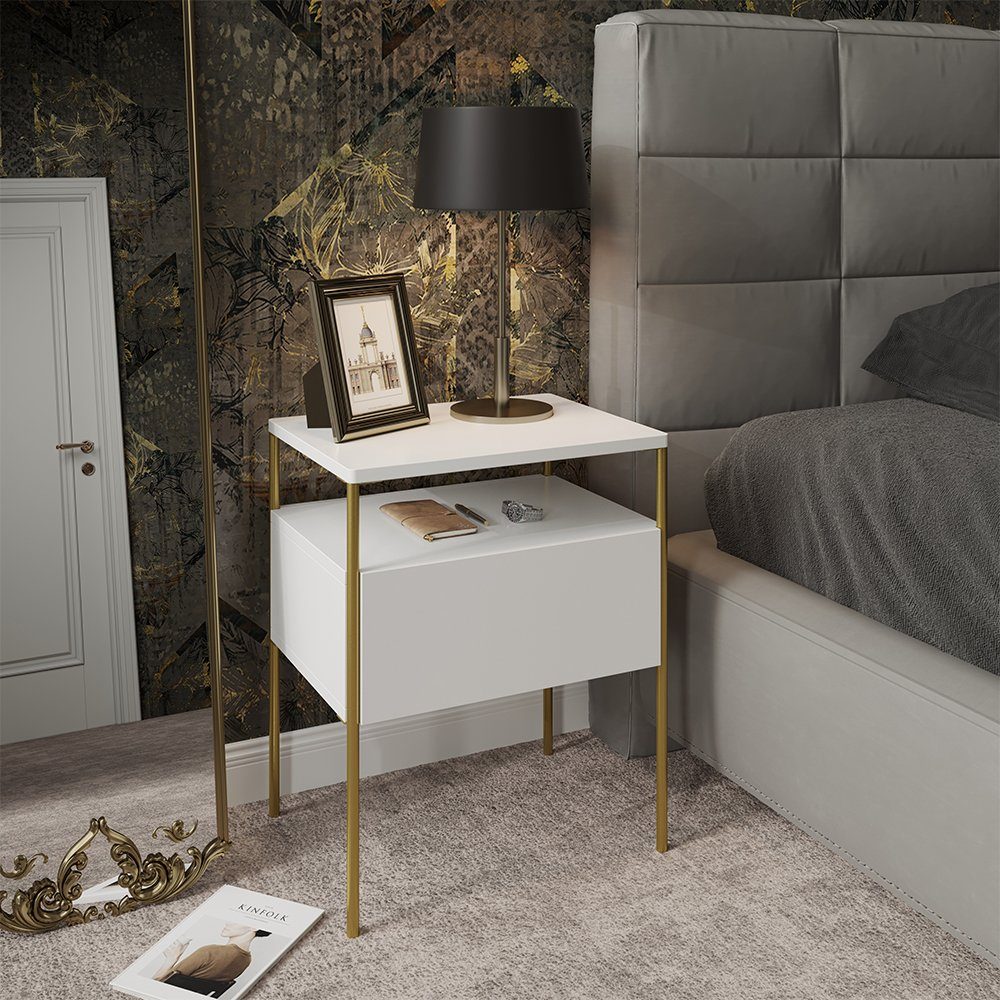 Vicco Nachtschrank Mira, Weiß/Gold, 40 x 50 cm