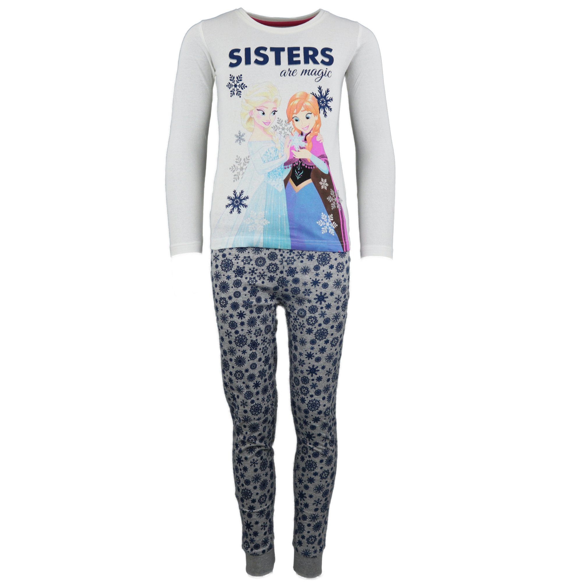 Disney Frozen Schlafanzug Die Eiskönigin Elsa und Anna Kinder Pyjama Gr. 104 bis 134, Grau oder Pink