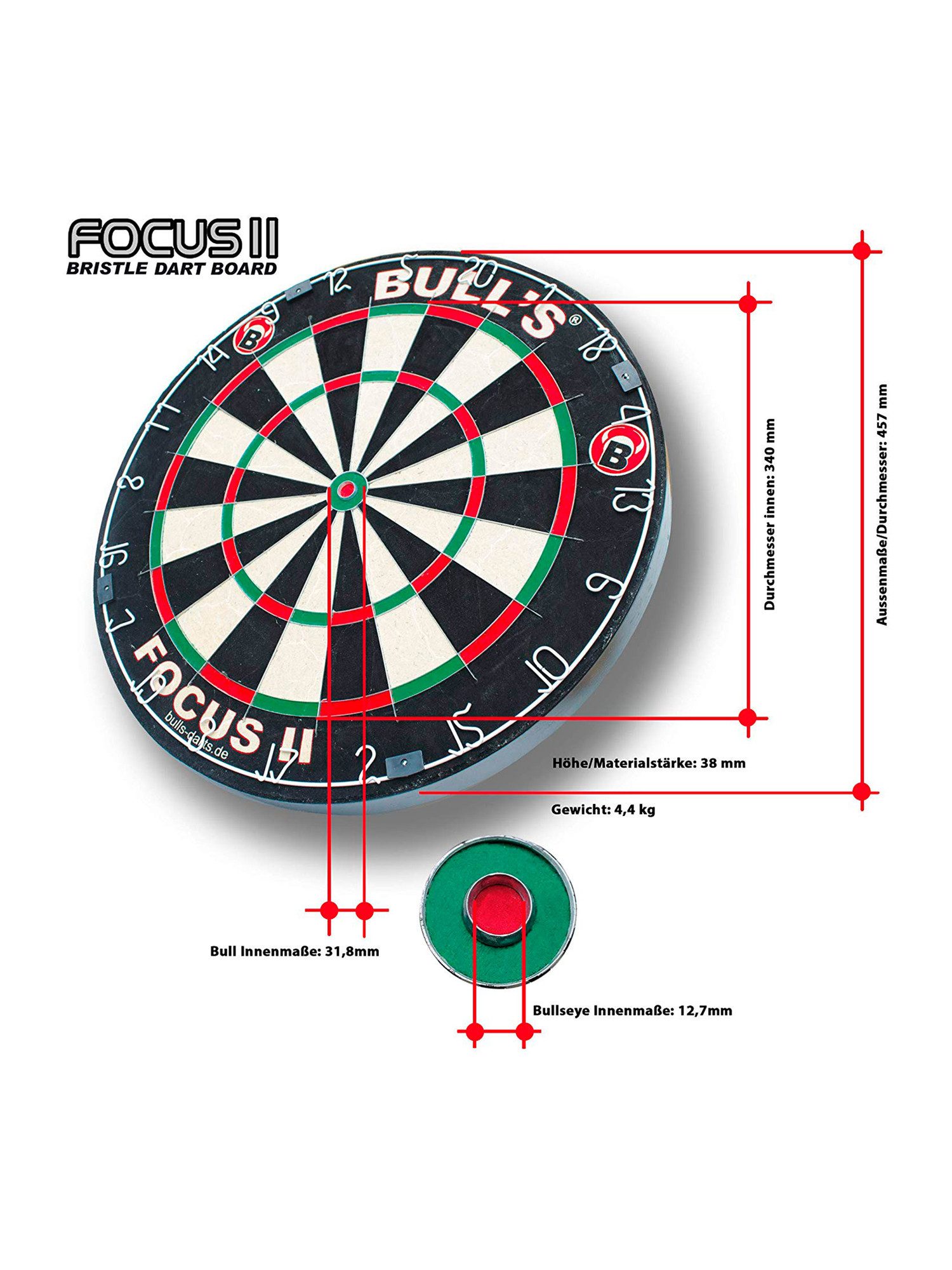 BULL'S Dartscheibe Focus II Bristle Dartboard Steeldartboard Profi-Turnier-Sisal Board, unisex neutral