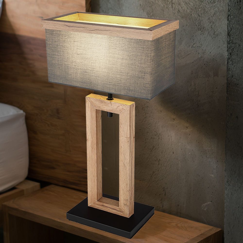 GLOBO LIGHTING Tischleuchte, Leuchtmittel nicht inklusive, Nachttischlampe Holzfuß Tischleuchte Landhausstil Tischlampe Textil