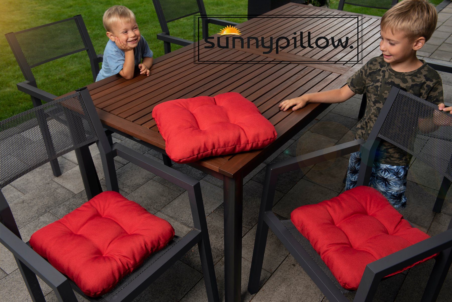 Stuhlkissen Stühle Set cm 8cm, / 40x40 sunnypillow 4er Bequeme rot Bänke Stuhlkissen Auflage für Polsterauflage