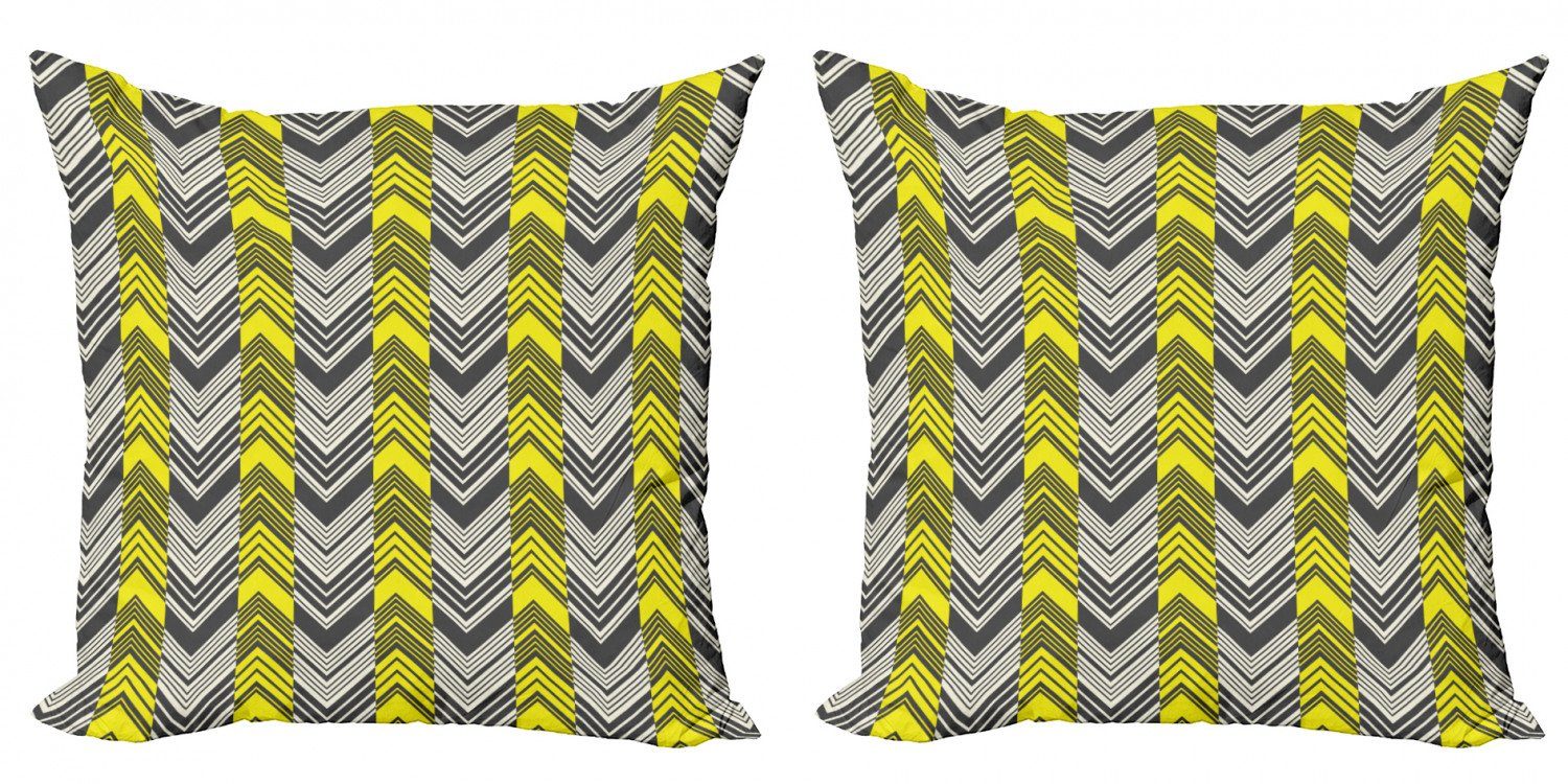 Kissenbezüge Modern Accent Doppelseitiger Digitaldruck, Abakuhaus (2 Stück), Gelb und Weiß Zick-Zack-Muster