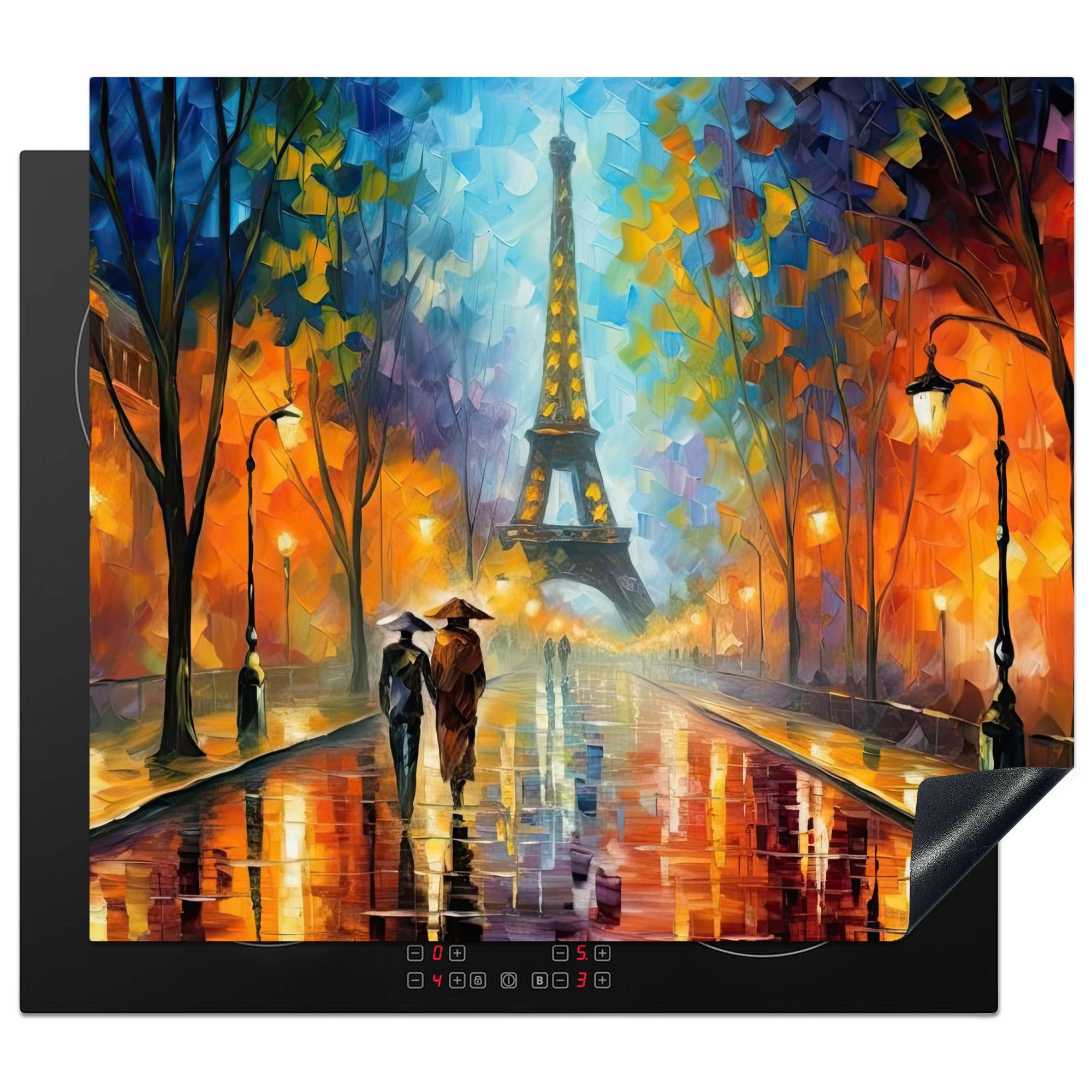 MuchoWow Herdblende-/Abdeckplatte Paris - Eiffelturm Ceranfeldabdeckung Arbeitsfläche tlg), nutzbar, Kunst Städte, (1 - 60x52 Mobile - Vinyl, cm