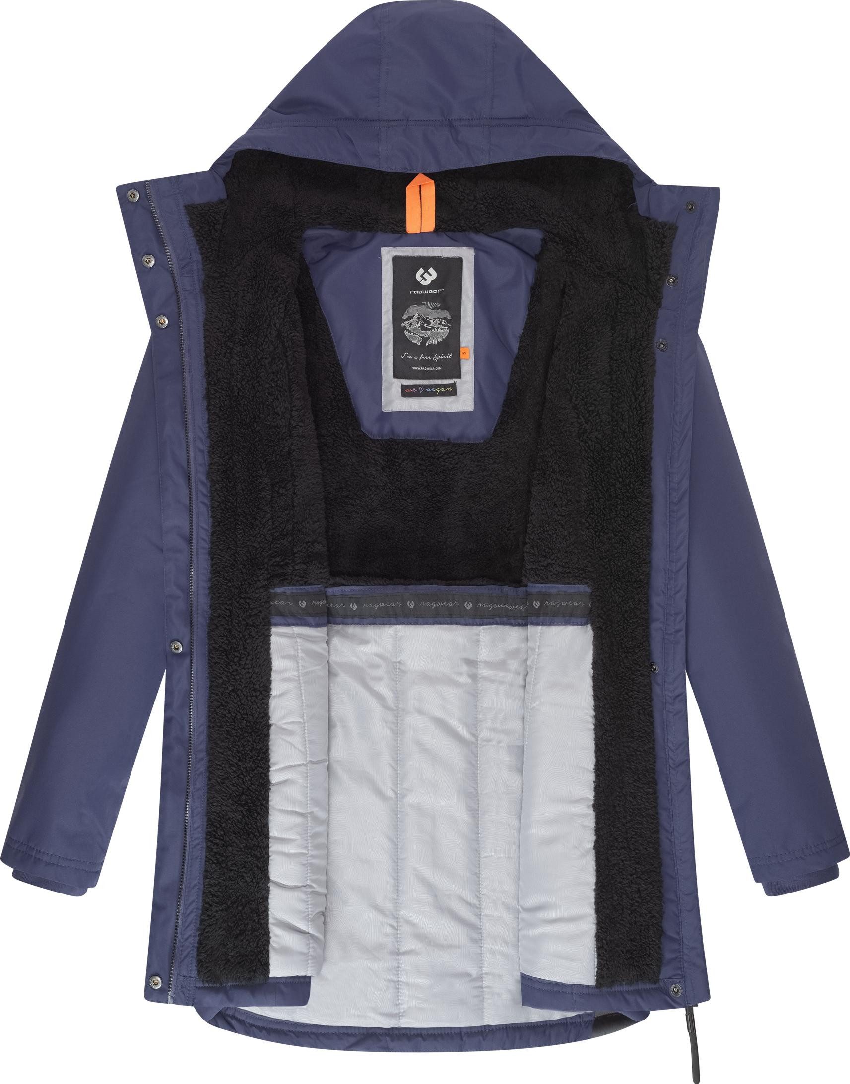 Ragwear Wintermantel Elsien wasserdichter Winterparka mit Teddyfell-Futter