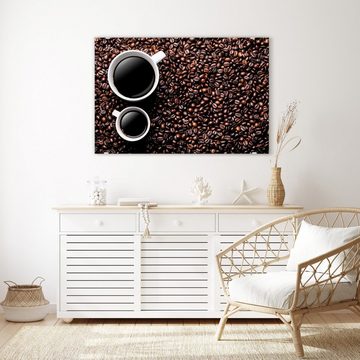 Primedeco Glasbild Wandbild Kaffeetassen gross und klein mit Aufhängung, Kaffee