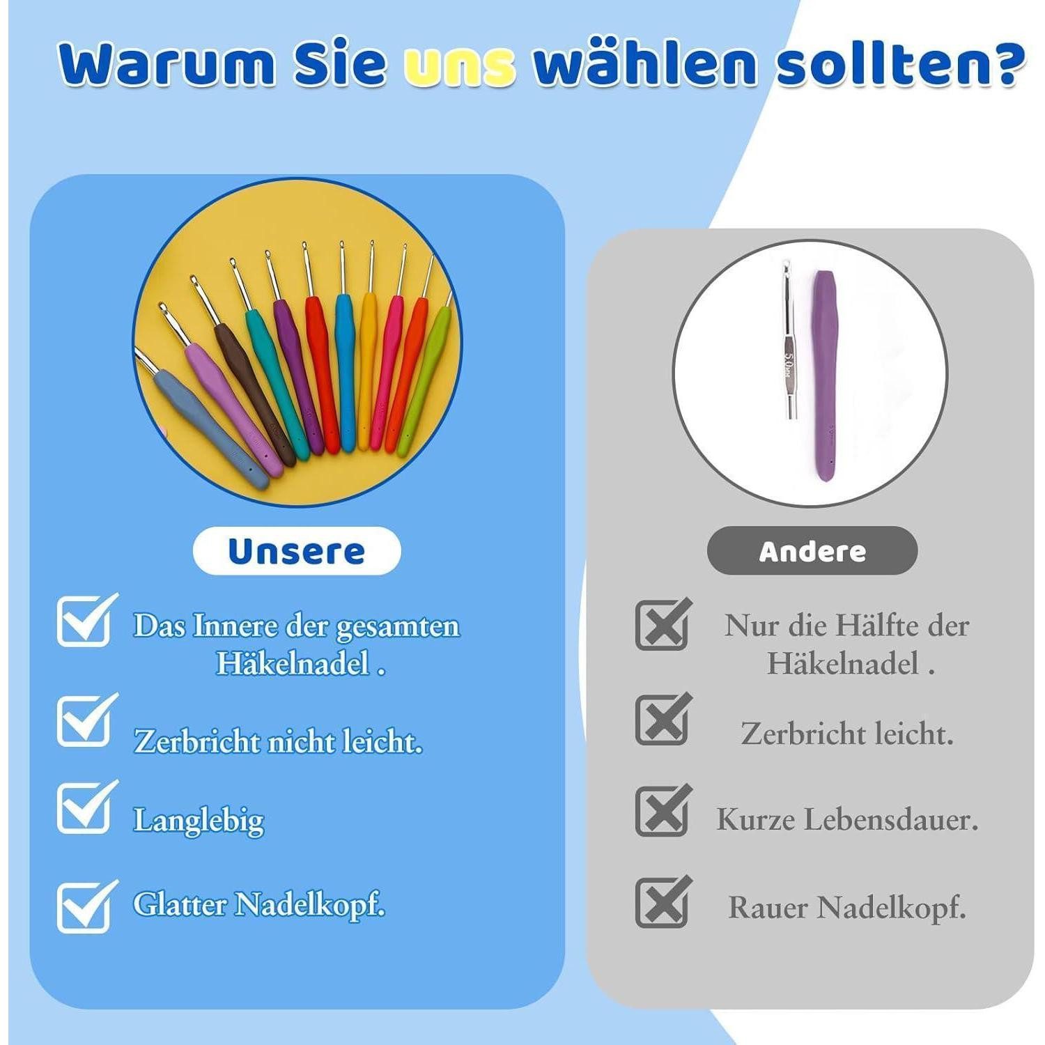 LuxusKollektion Häkelnadeln Häkelnadel Set 11 Größen 32 Stück Etui 2 mm 3 mm 4 mm 5 mm 6 mm 7 mm, 1 St. – Bild 4 von 5