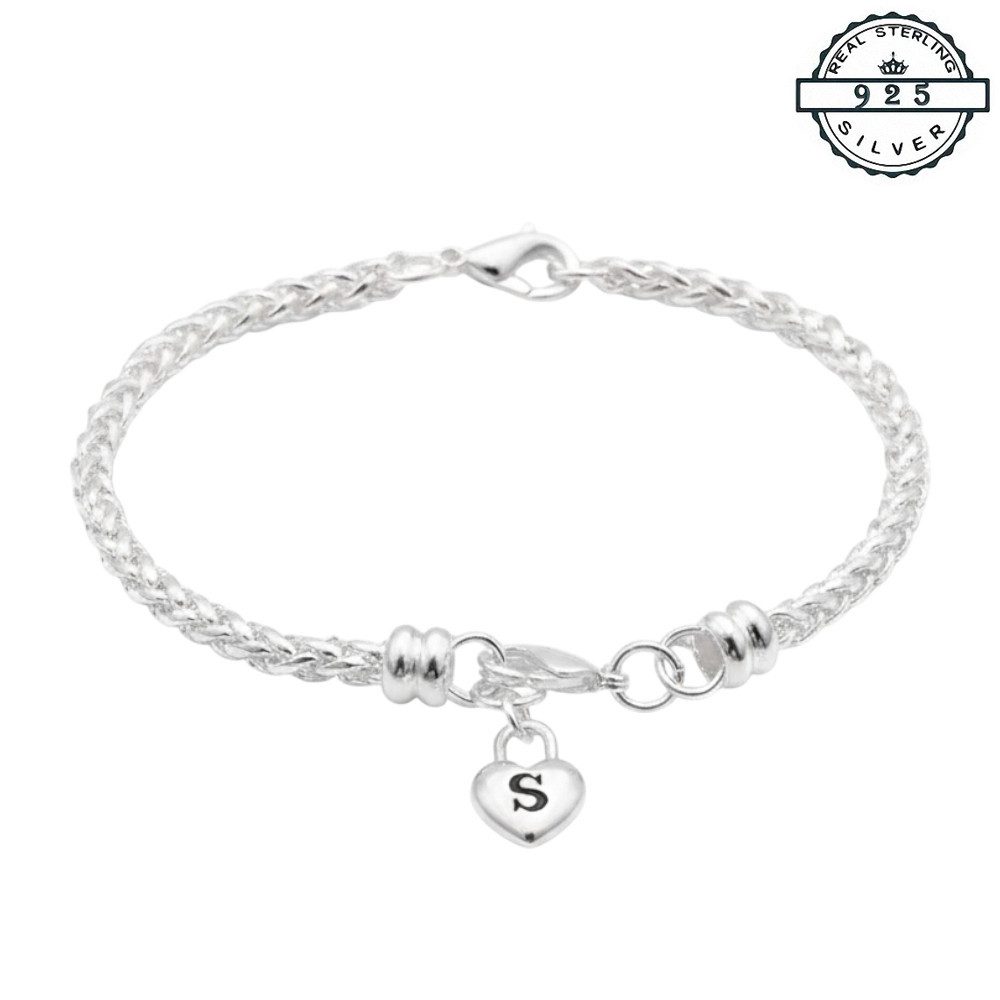 Taffstyle Silberarmband Armband 925 Sterling Silber Herz Anhänger geflochten Damen Schmuck (Feines Silberarmband mit Herzanhänger und Karabinerverschluss - Geschenkidee)