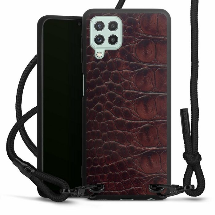 DeinDesign Handyhülle Krokodil Leder Animalprint Croco dark brown Samsung Galaxy A22 4G Premium Handykette Hülle mit Band