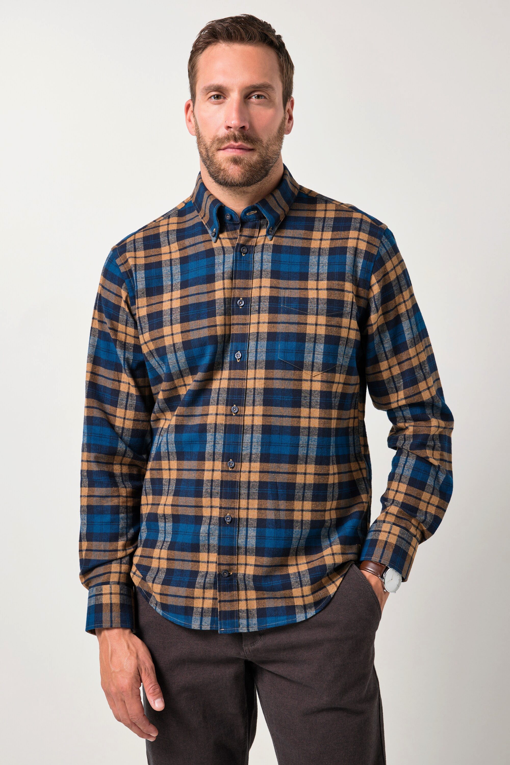 Businesshemd Karo-Flanellhemd Langarm Buttondown-Kragen