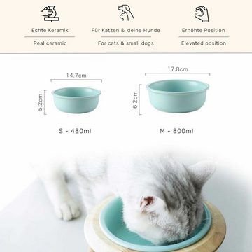 Monkimau Futternapf Hundenapf Katzennapf aus Keramik mit Holzständer erhöht Futternapf, Keramik