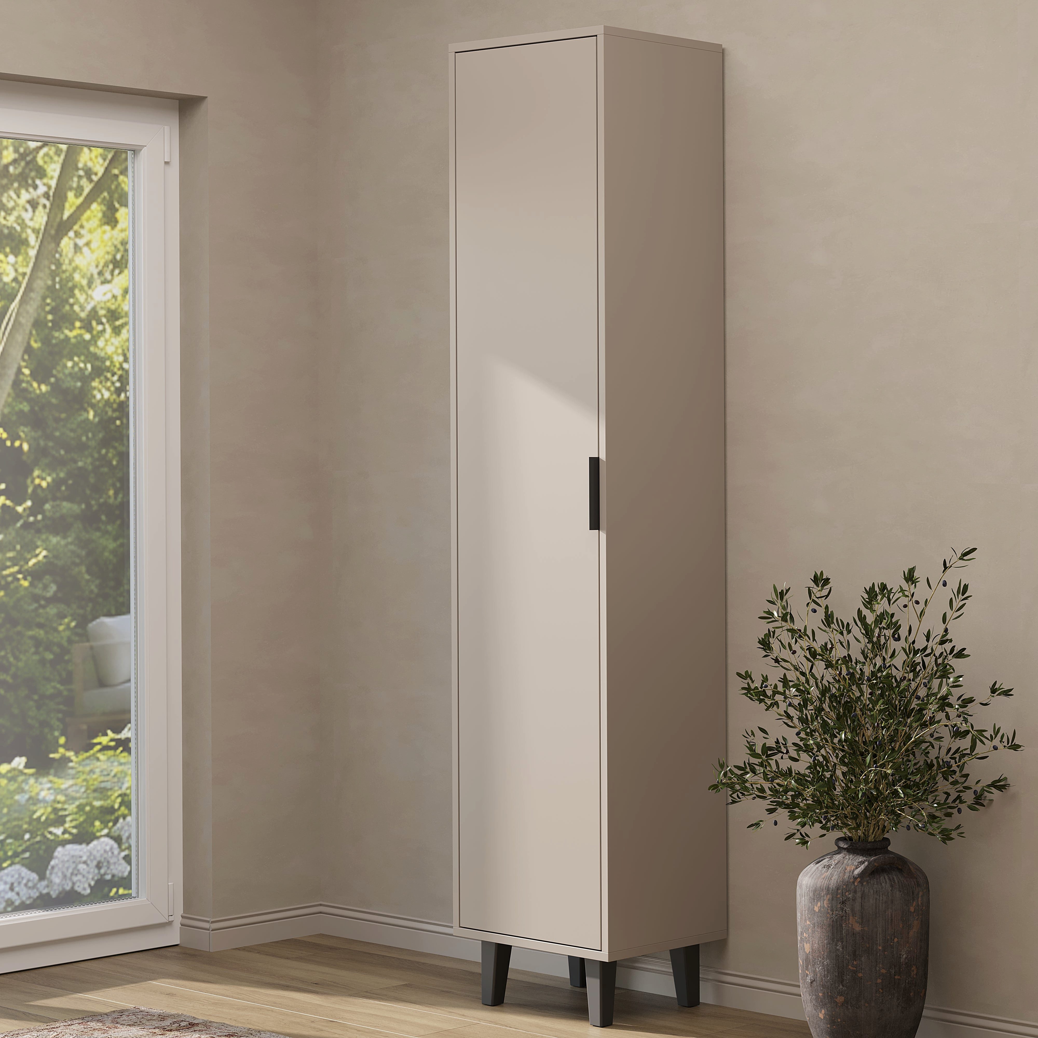 Roomart Hochschrank NORD, 45 x 199 cm, Tür & 5 Fächer, schmaler Hochschrank für den Flur Schmal & hoch: 5 Fächer hinter 1 Tür auf nur 45 cm Breite, 35 cm tief
