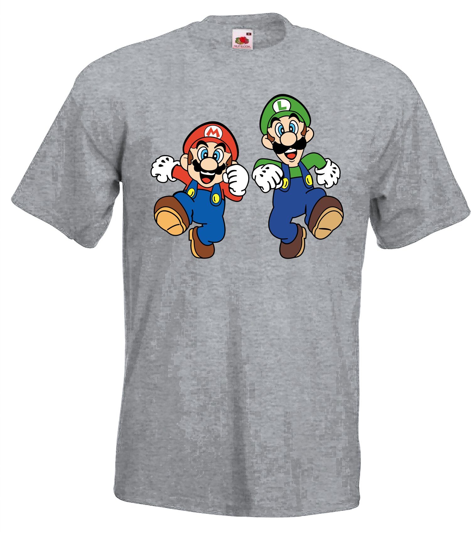 T-Shirt T-Shirt modischem Herren Mario mit Luigi Youth Grau Designz & Frontprint