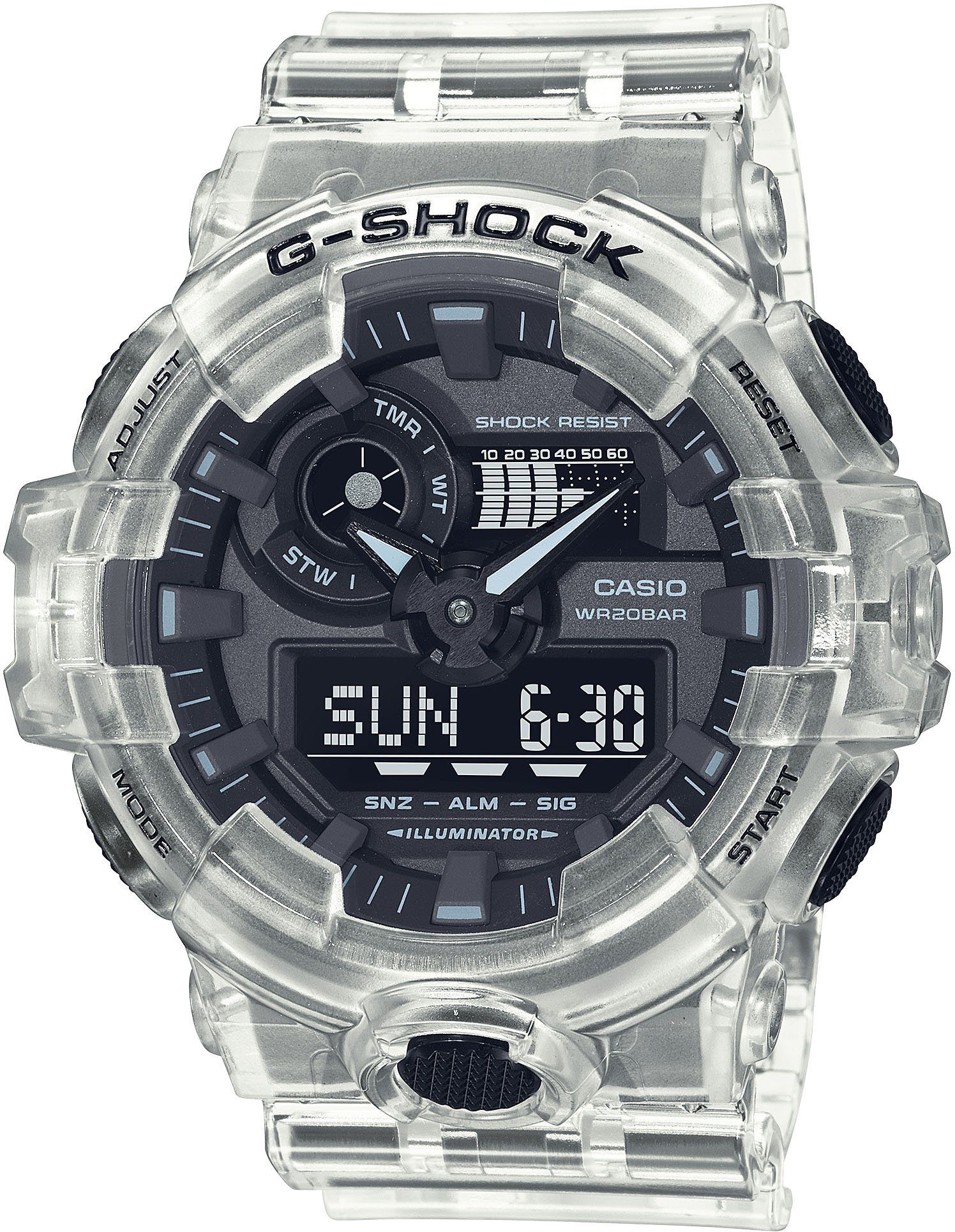 CASIO G-SHOCK Chronograph GA-700SKE-7AER, Quarzuhr, Armbanduhr, Herrenuhr, digital, bis 20 bar wasserdicht