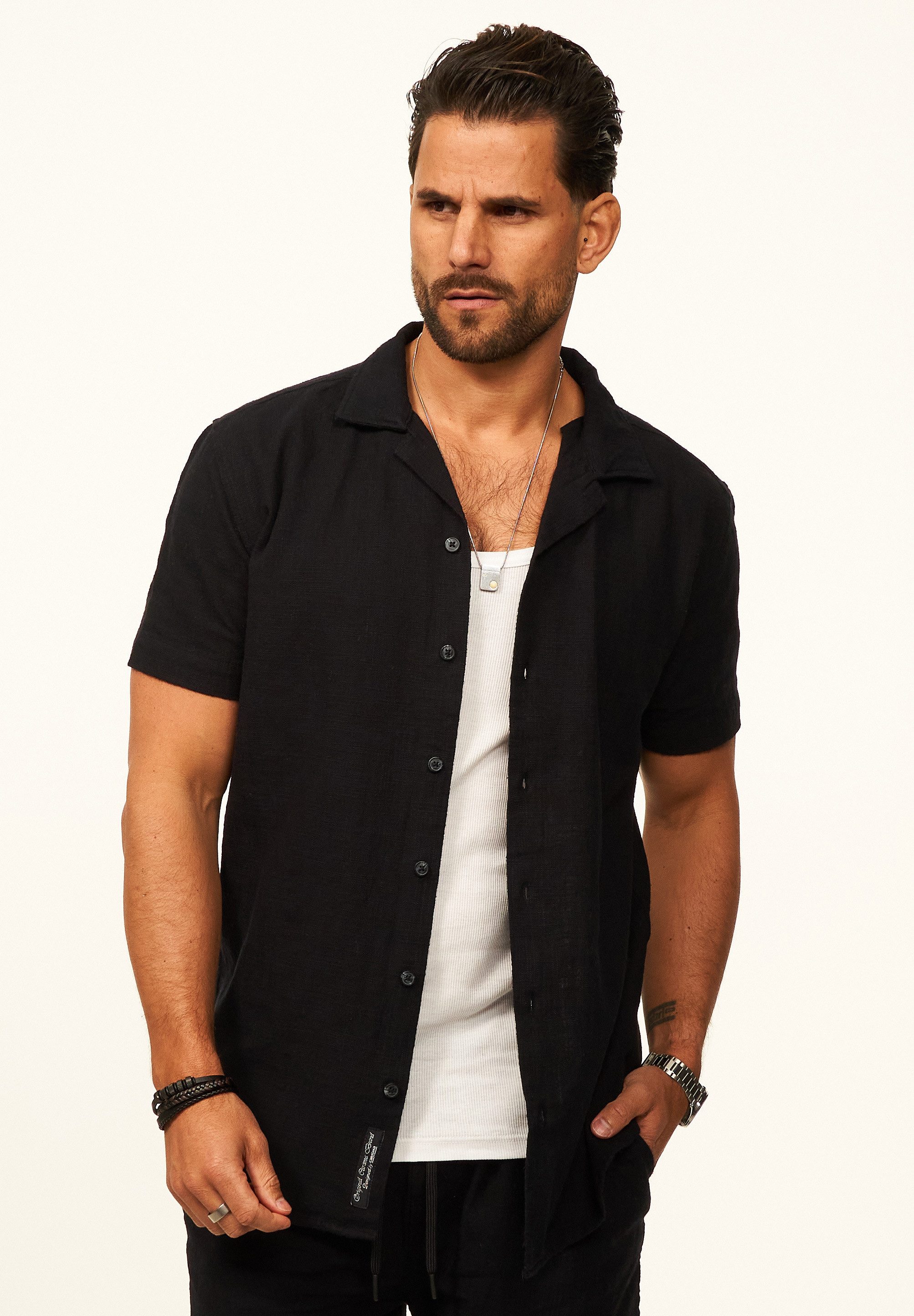 CARISMA Kurzarmhemd in Leinen-Optik als lässiges Sommerhemd - Poloshirt für Herren Herren Polohemd T-Shirt im Regular-Fit - Strandhemd