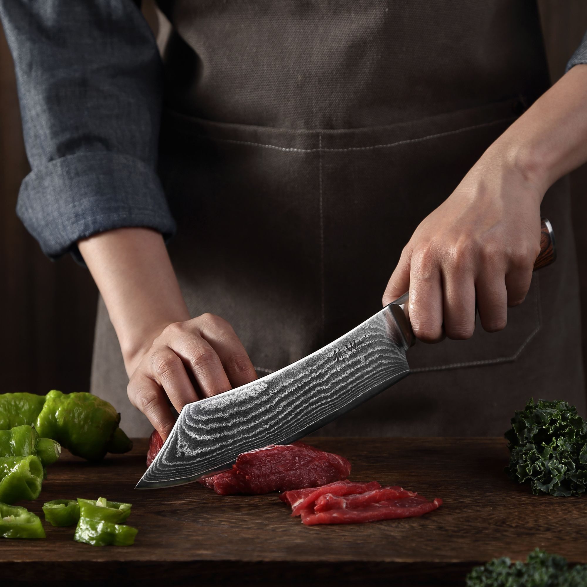 Wakoli Damastmesser Edib BBQ- & Blockmesser Kochmesser 20cm Klinge Pakkaholzgriff, Küchenmesser aus 67 Lagen Damaststahl mit VG10 Kern inkl. Geschenkbox – Bild 4 von 5
