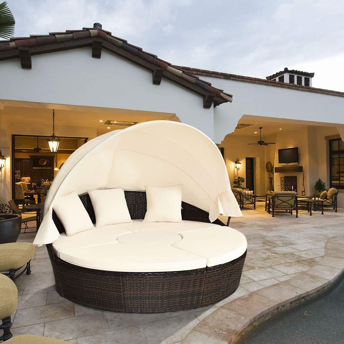 KOMFOTTEU Sonneninsel Polyrattan, mit faltbarem Dach,192 günstig online kaufen