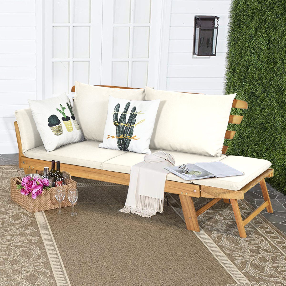 COSTWAY Gartenbank 4-in-1 XXL mit Liegefunktion, Auflage, 198x75x75cm, 320kg – Bild 2 von 5
