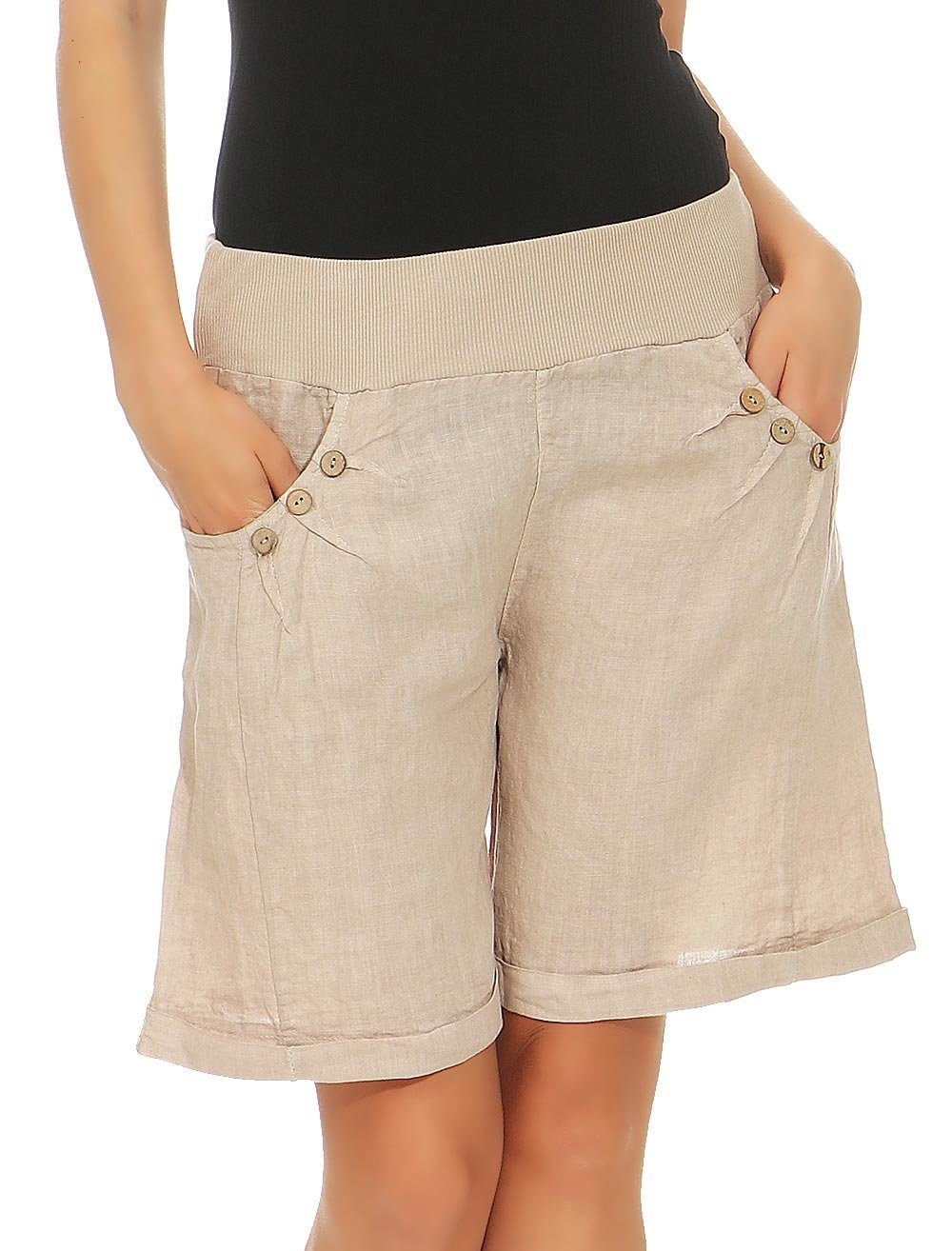 8024 beige Shorts Leinenhose fashion Leinen malito Bermuda more than aus