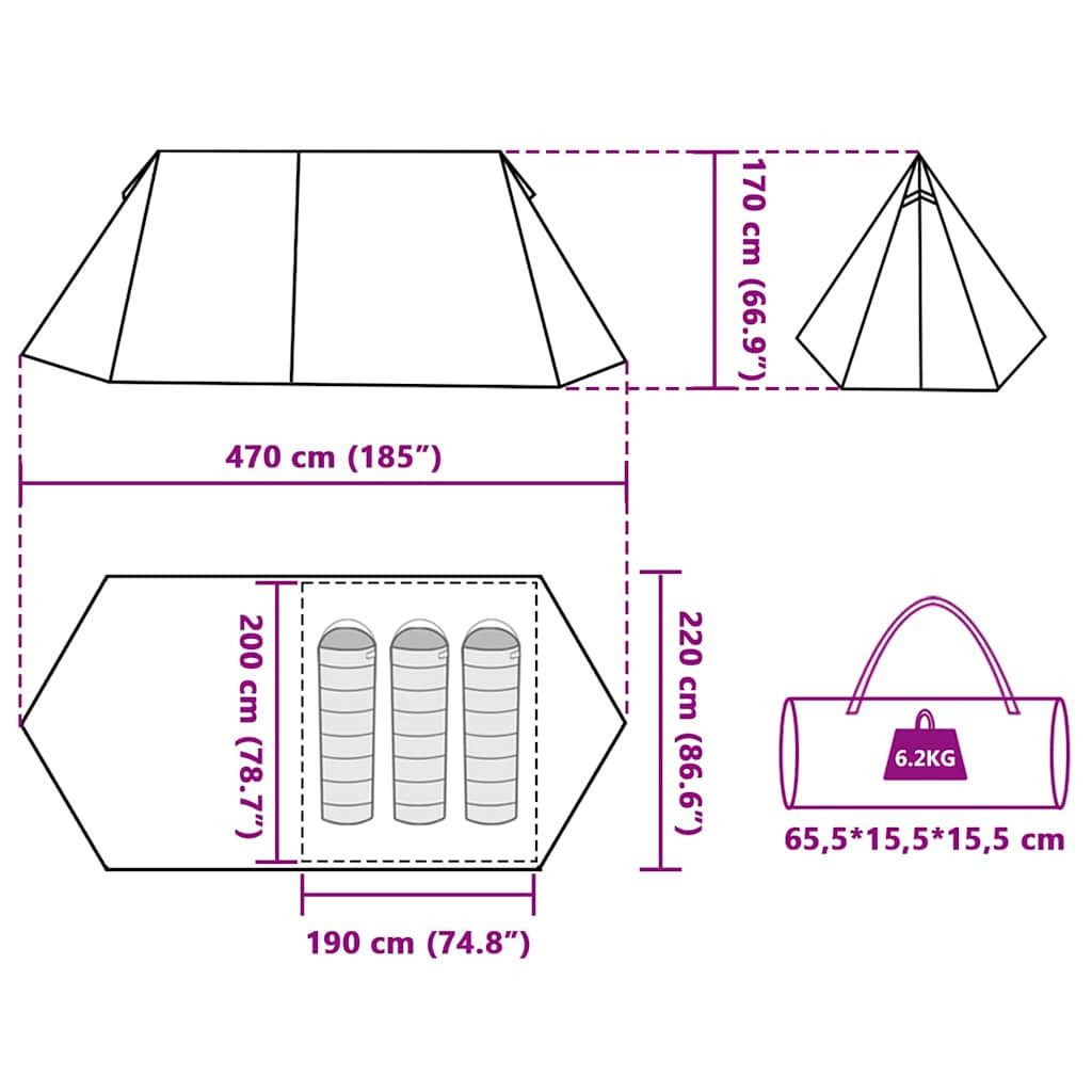 vidaXL Kuppelzelt Campingzelt 3 Personen Grün Wasserfest, (1 tlg)