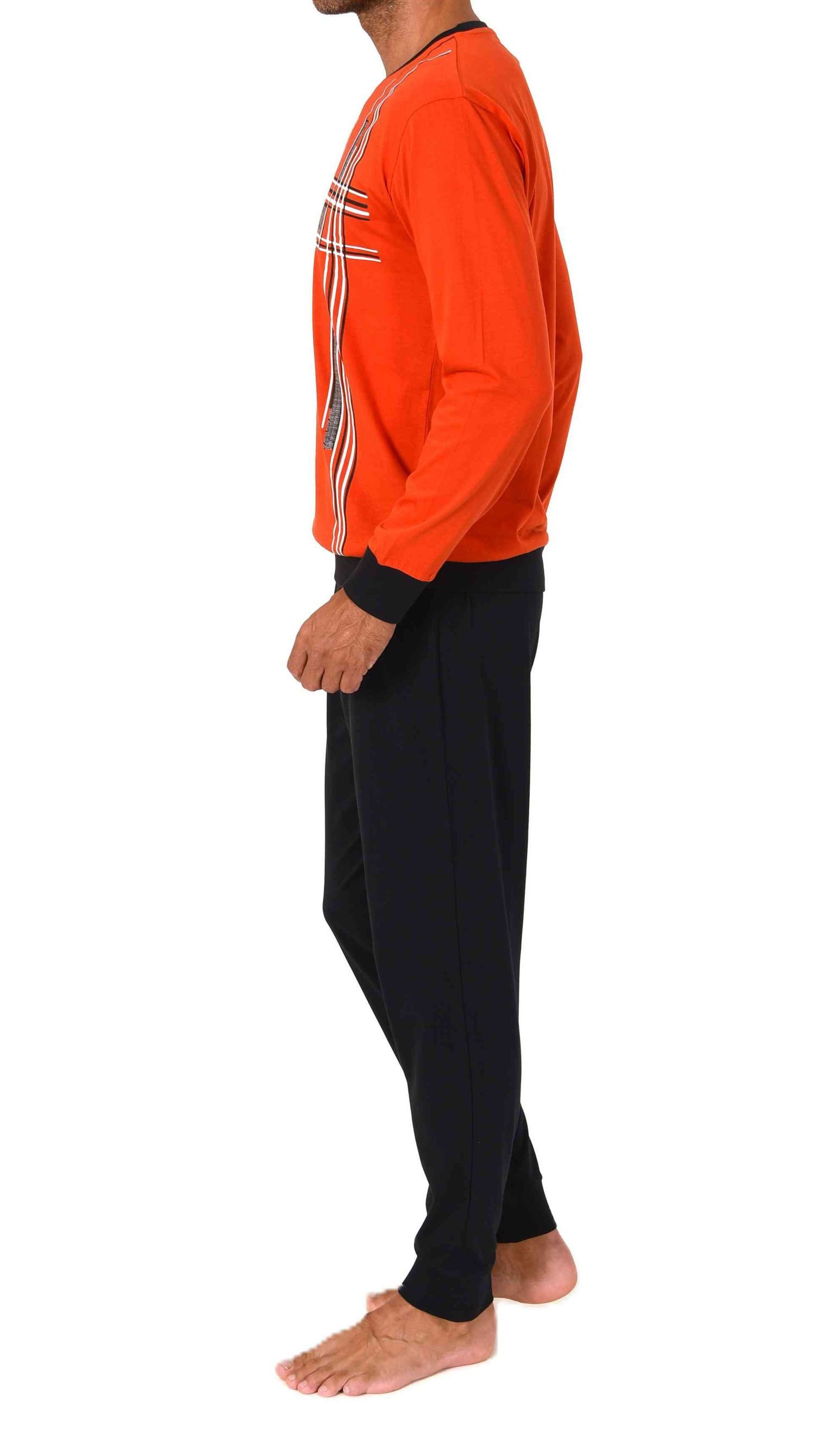 Normann Pyjama Normann Herren langarm Schlafanzug mit Bündchen und edlen Frontprint – Bild 2 von 4