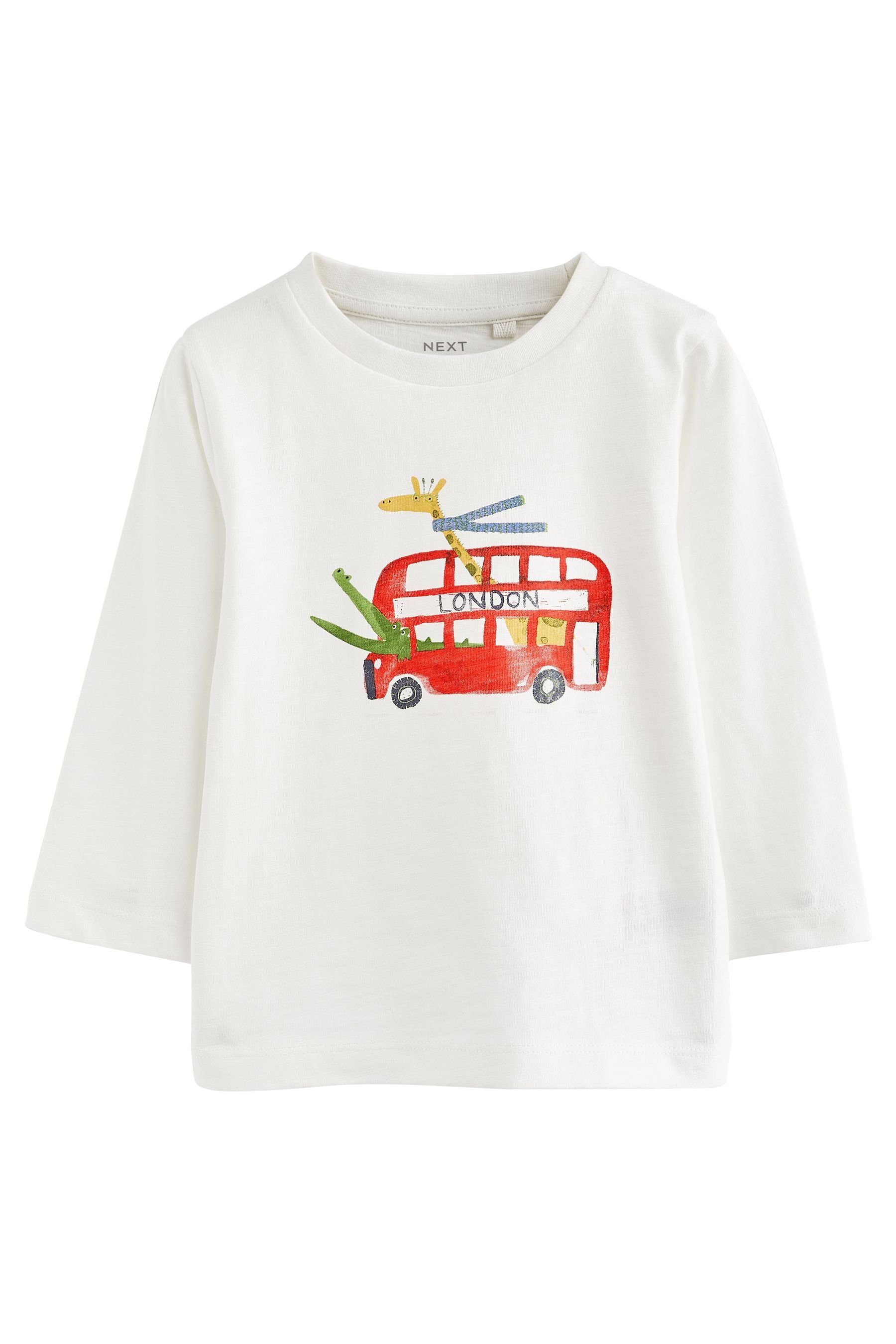 mit Langärmelige Langarmshirt Bus London im 3er-Pack (3-tlg) Next Figurenmotiv Shirts Blue/White