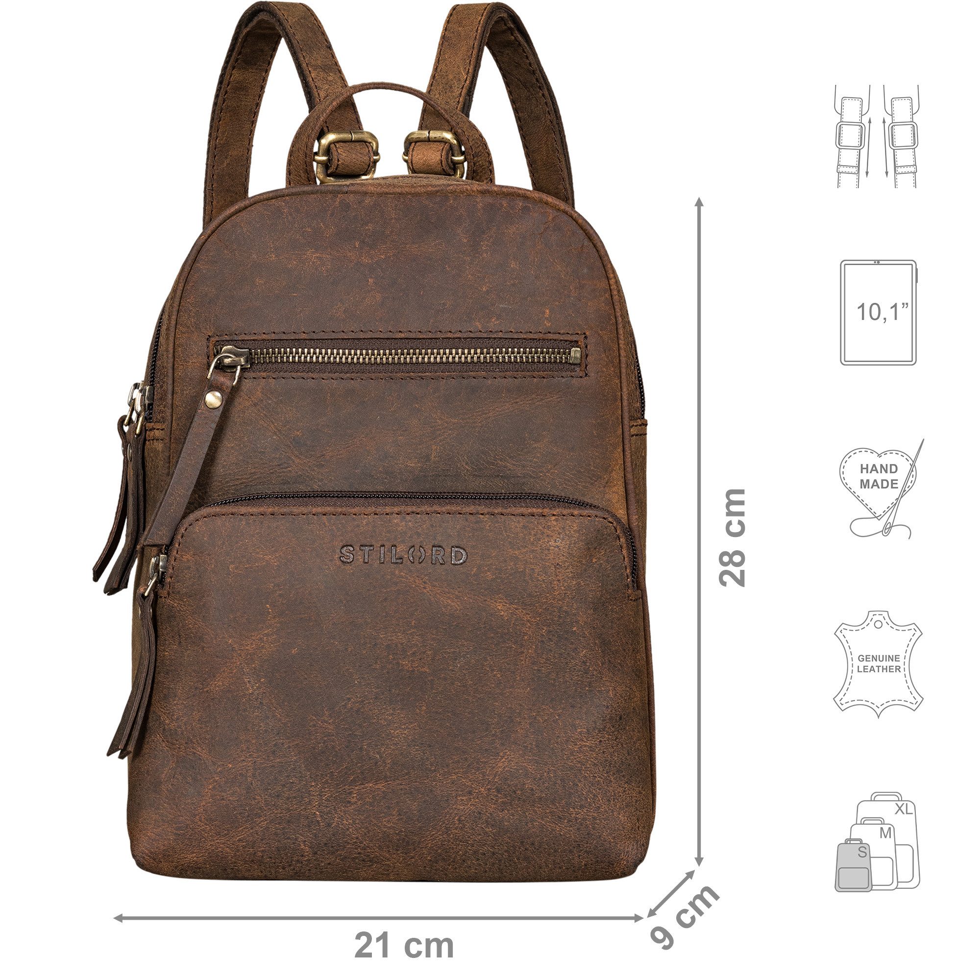 STILORD Cityrucksack "Fabienne" Kleiner Vintage Damen Rucksack Echtleder mit vielen Fächern