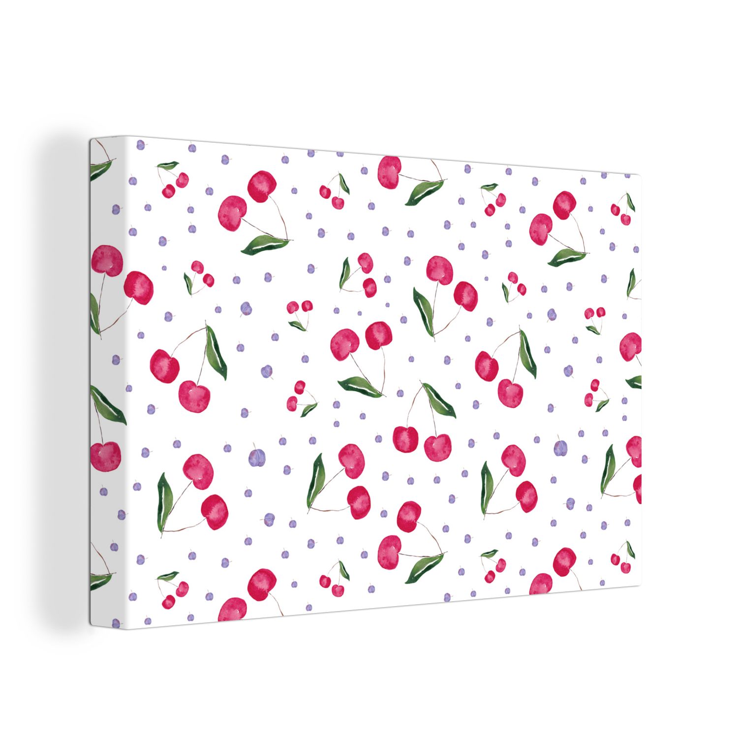 OneMillionCanvasses® Leinwandbild Kirschen - Obst - Weiß, (1 St), Wandbild Leinwandbilder, Aufhängefertig, Wanddeko, 30x20 cm