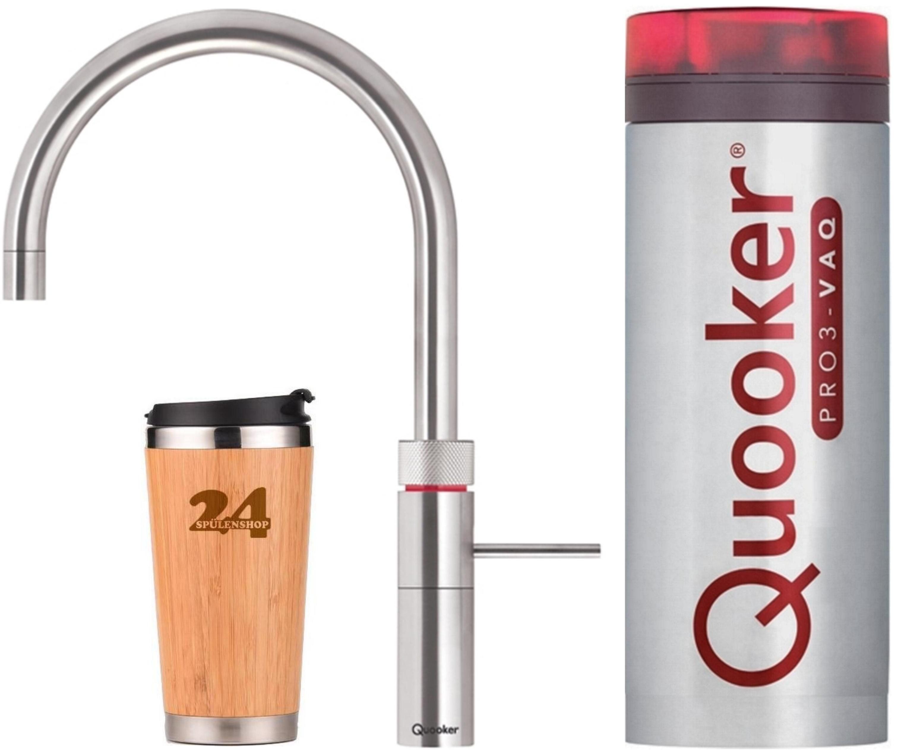 QUOOKER Küchenarmatur QUOOKER FUSION Round VAQ PRO3 Edelstahl & 100°C Armatur (3FRRVS) (2-St) Spültischmischer mit 100°C Kochendwasserfunktion