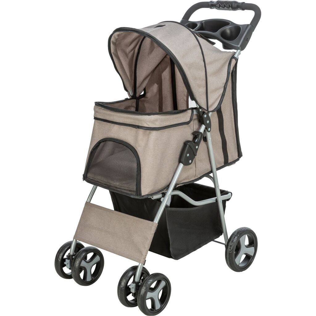 TRIXIE Hundebuggy Buggy mit 4 Rädern für Hunde bis 15 kg - taupe - 47 × 100 × 80 cm