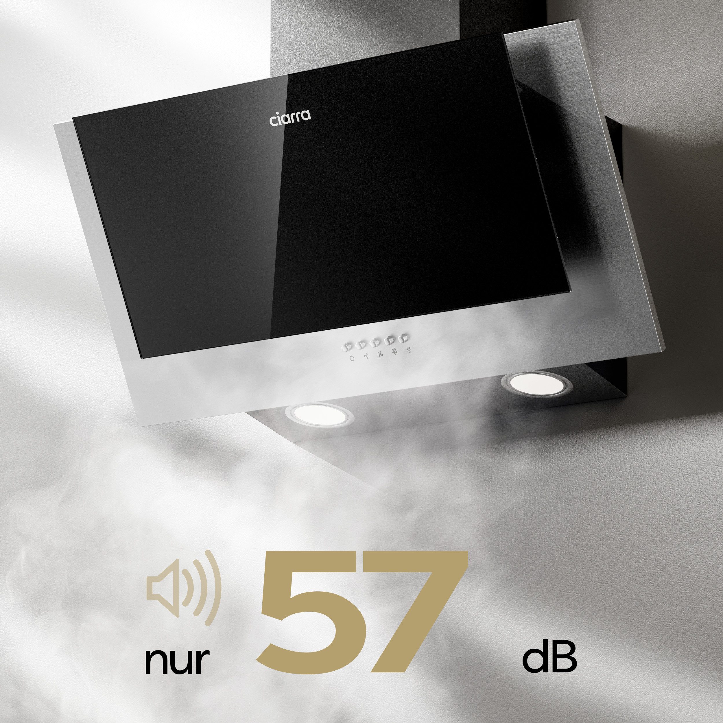 CIARRA Kopffreihaube 60 cm Dunstabzugshaube Abluft & Umluft 3 Stufen A++ CBCB6736C Schräghaube 370 m³/h mit 2 Aktivkohlefilter & Fettilter, LED – Bild 5 von 5