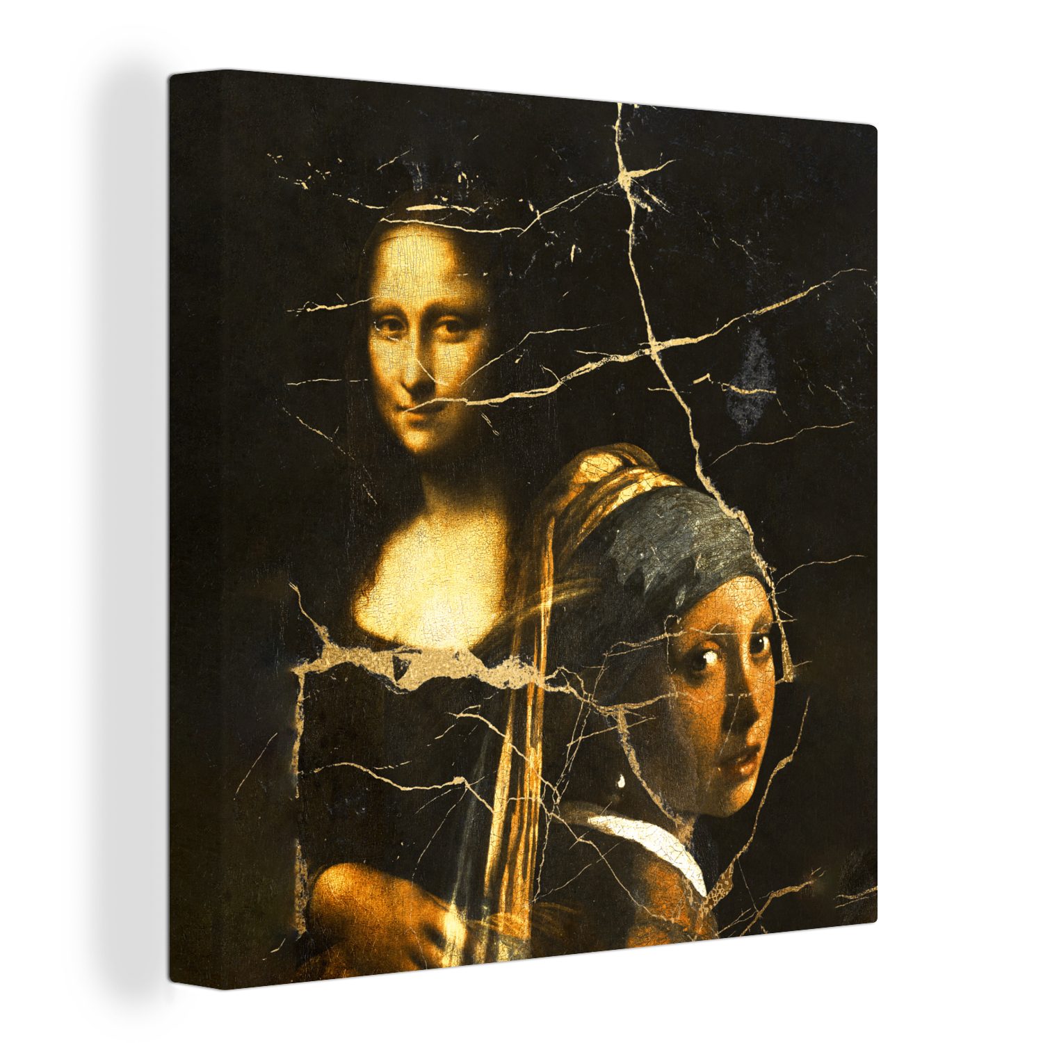 OneMillionCanvasses® Gemälde Das Mädchen mit dem Perlenohrring - Mona Lisa - Collage, (1 St), Leinwand Bilder für Wohnzimmer Schlafzimmer