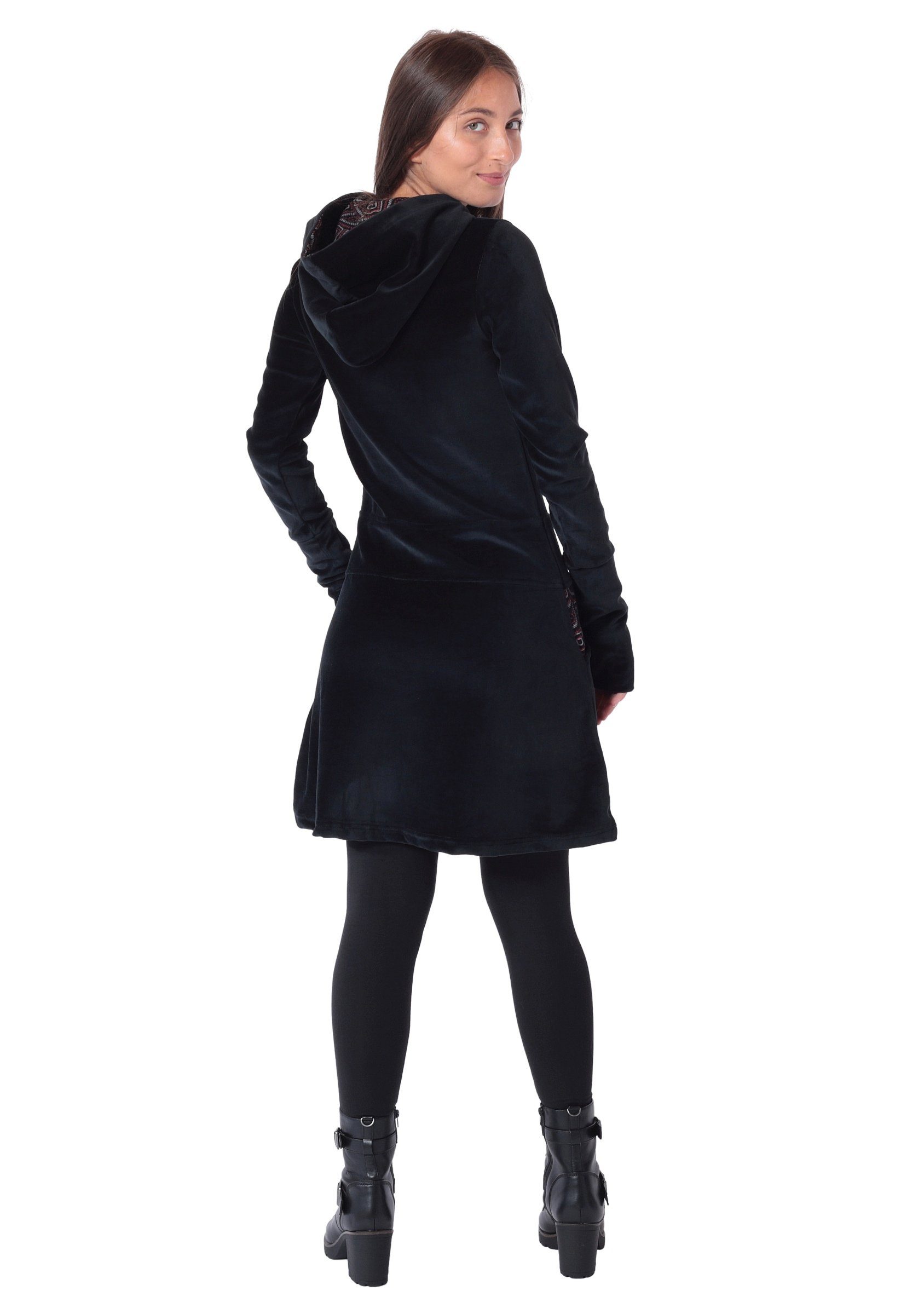 PUREWONDER Samtkleid Alternatives Kleid aus Samt mit Kapuze Nr. 137 Schwarz M Winterkleid