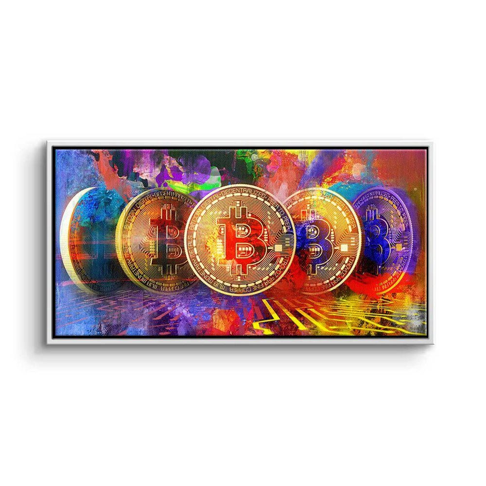 DOTCOMCANVAS® Leinwandbild, Premium Leinwandbild - Crypto - Multiple Bitcoin - Trading - Motivati weißer Rahmen