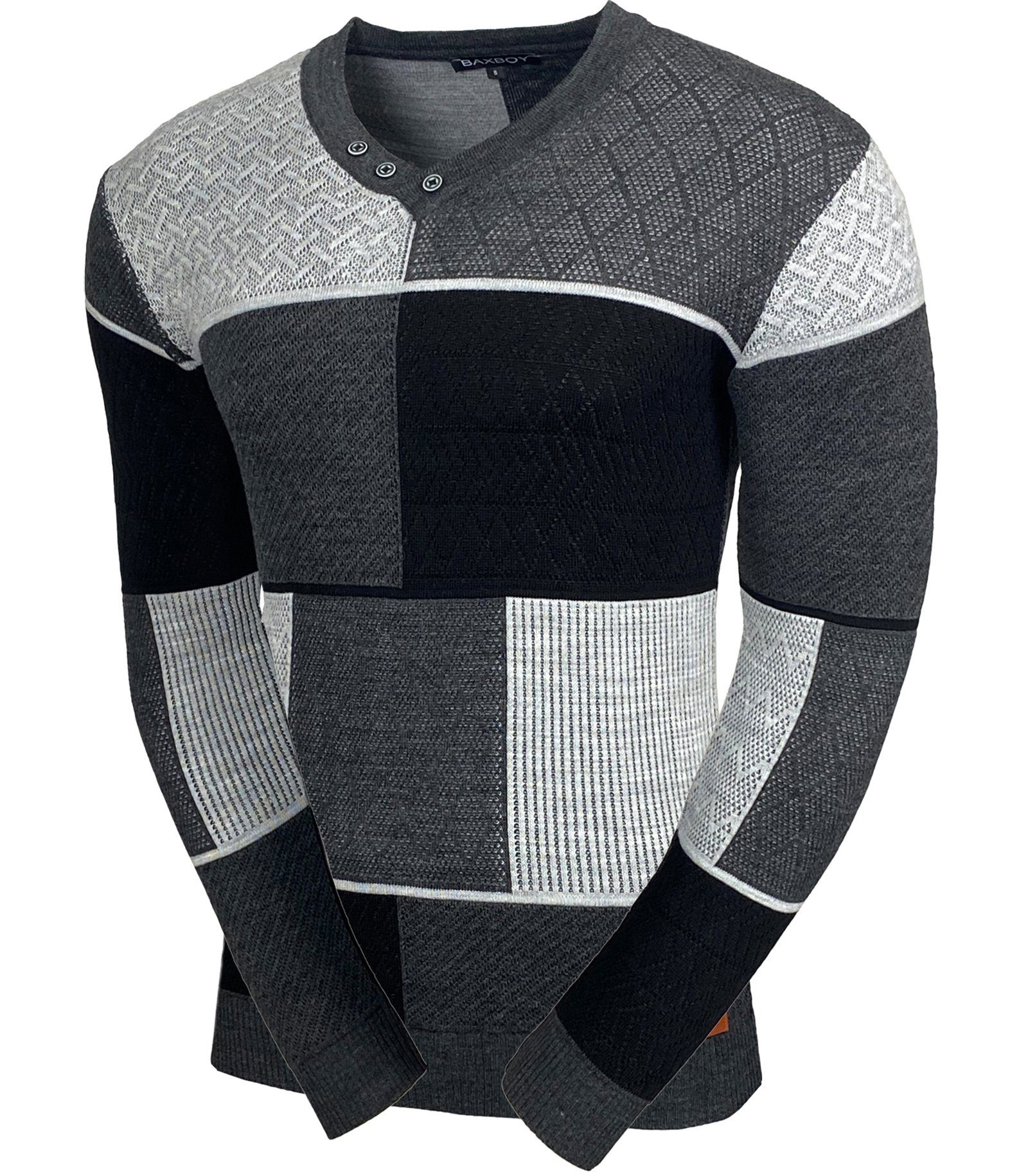 Baxboy Strickpullover Baxboy Herren Pullover V-Neck Strick-Pullover Rundkragen BB-52301