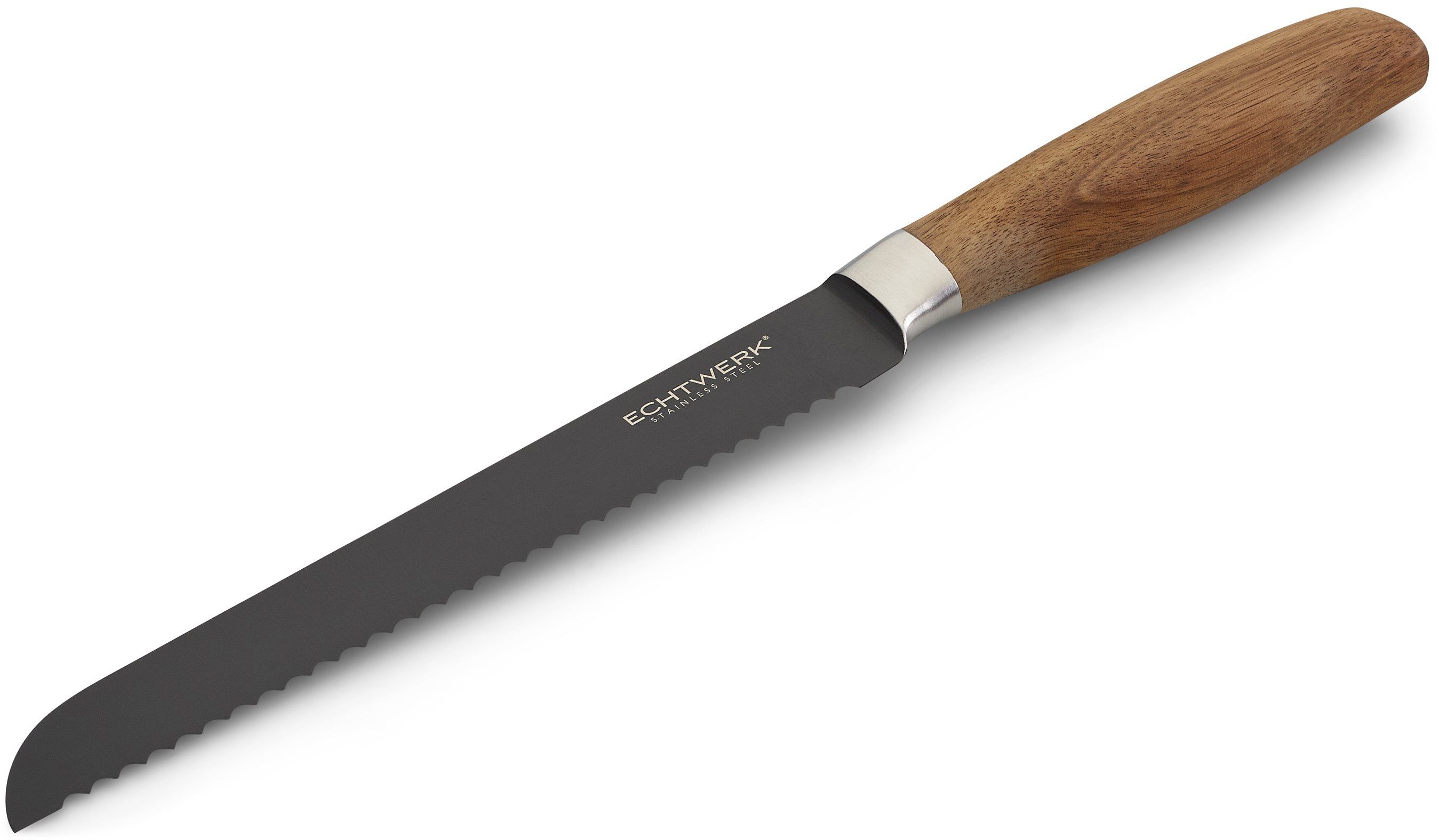ECHTWERK Brotmesser Classic, aus hochwertigem Stahl, Akazienholzgriff, Black-Edition, 20 cm