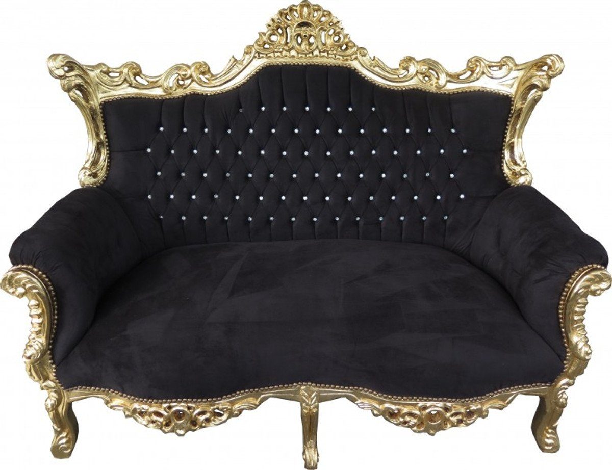 Möbel Stil / - Master Gold Sofa Bling Barock 2-Sitzer Antik mit 2-er Casa Glitzersteinen Schwarz Bling Padrino