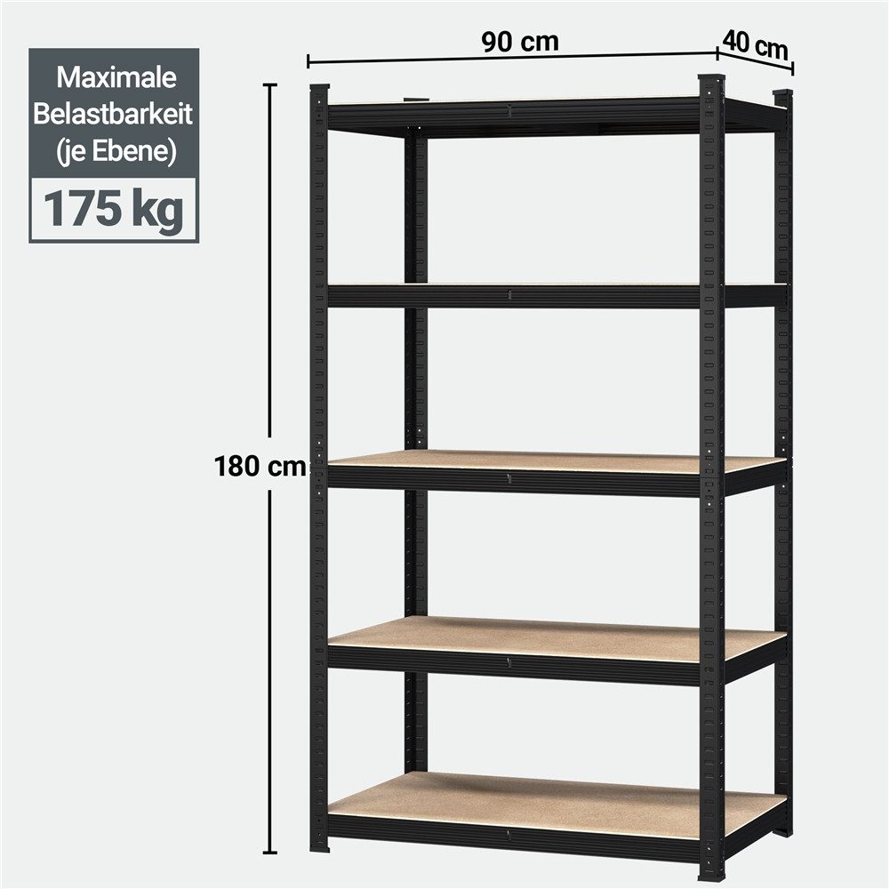 Yaheetech Standregal 5-Stufiges Lagerregal 90 x 40 x 180cm, mit verstellbaren Einlegeböden & flexibler Konfiguration – Bild 4 von 5