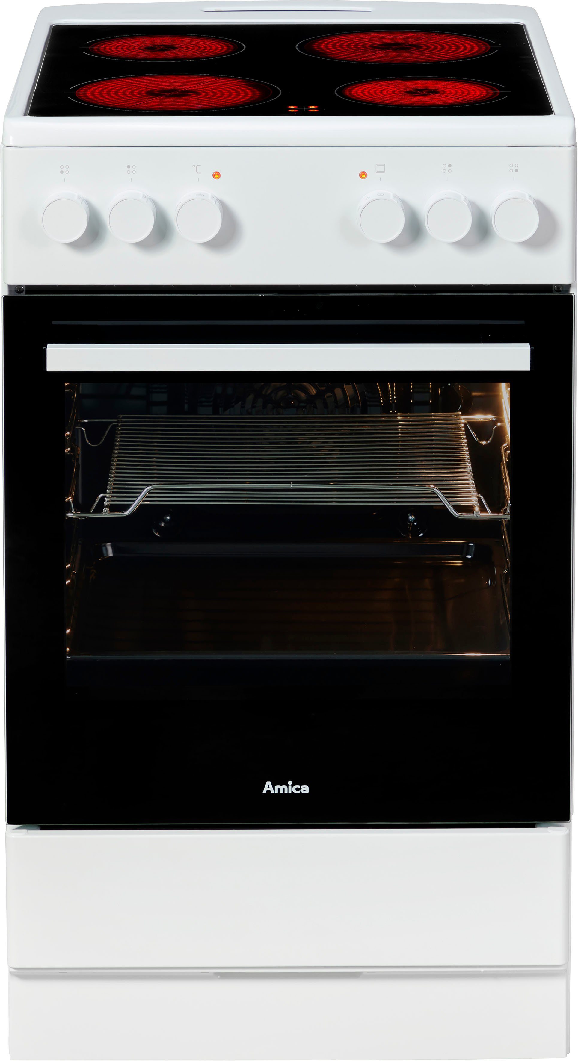 Amica Elektro-Standherd SHC 903 031 W, mit Teleskopauszug nachrüstbar, Steam Clean, Komfortables Kochen und Backen mit übersichtlicher Handhabung