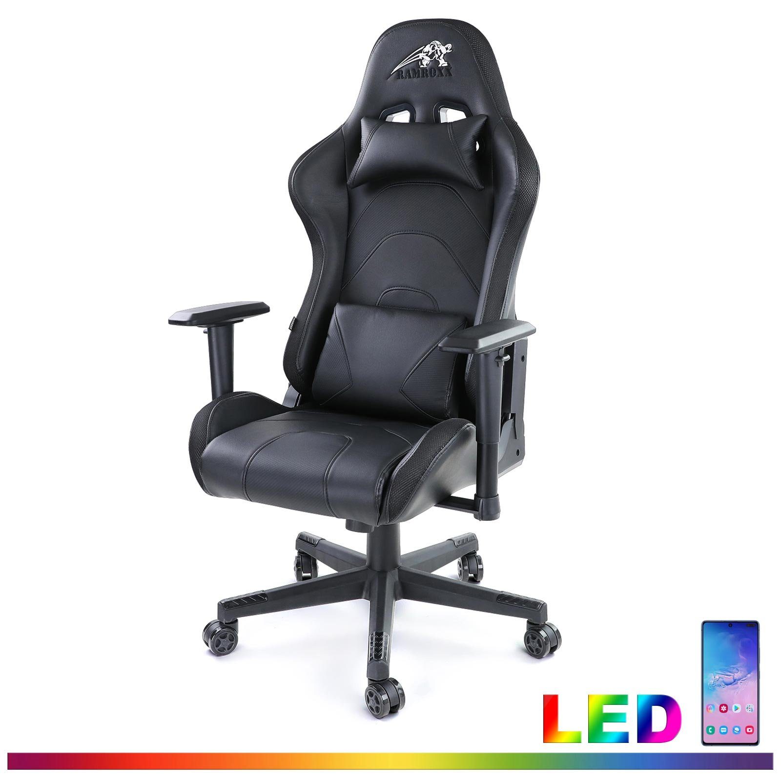 RAMROXX Gaming Chair Gamingstuhl eSport Chefsessel Sportsitz mit LED Beleuchtung