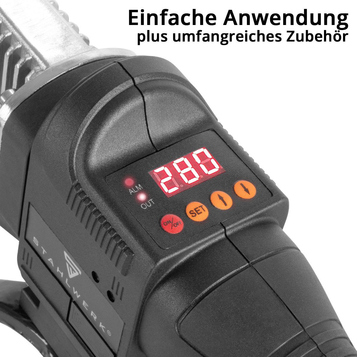 STAHLWERK Heißluftgebläse Muffenschweißgerät 800 W Kunststoffschweißgerät PR PVR Rohrschweißer, 800 in W, bis max. 300 °C, (Set, 5-tlg., Set), für stabile und langlebige Rohrverbindungen